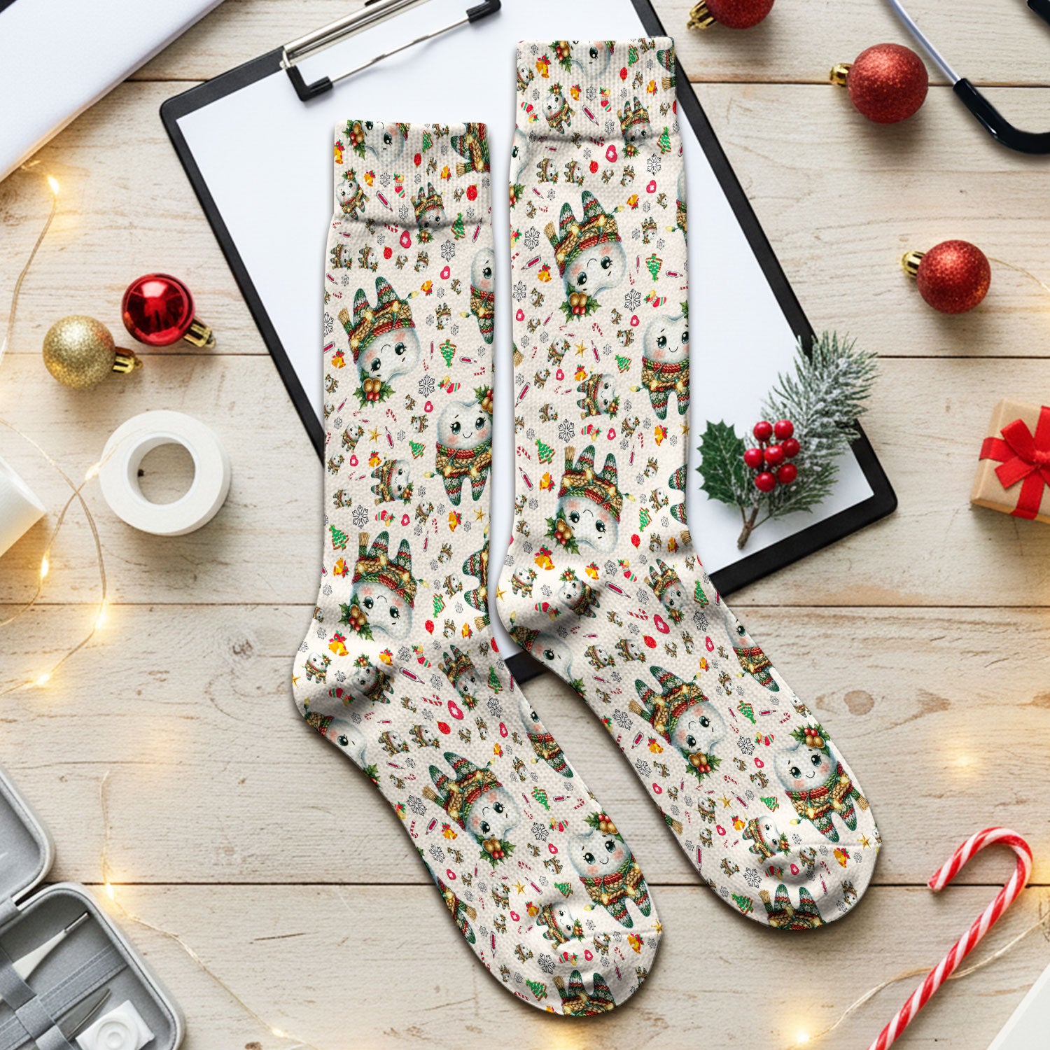 Funny Dental Christmas Socks, Cute Christmas Tooth Pattern Socks, Holiday Dentist Gift, Funny Dental Hygienist Socks For Women