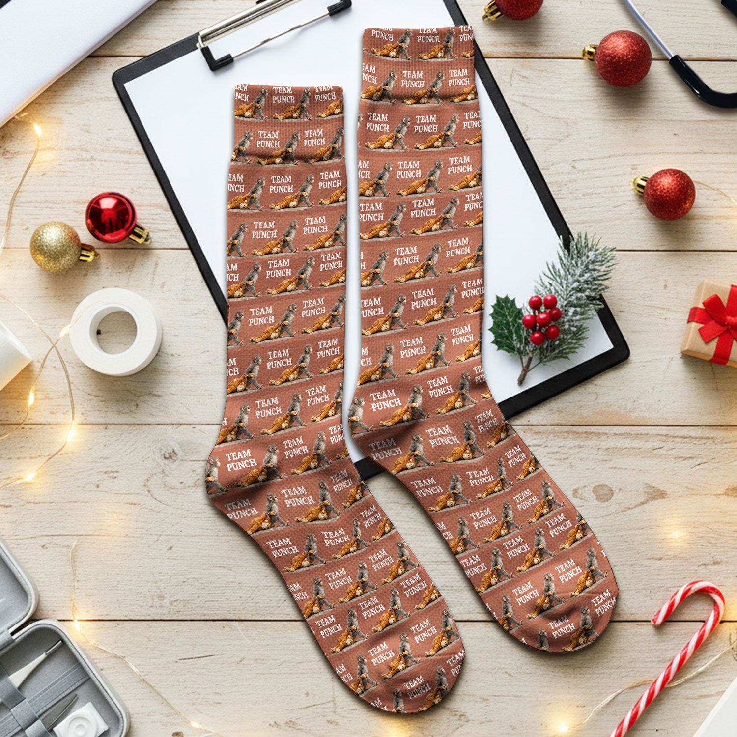 Team Punch Playful Monkey Graphic Pattern Socks, Breathable Fabrics Medical Uniform