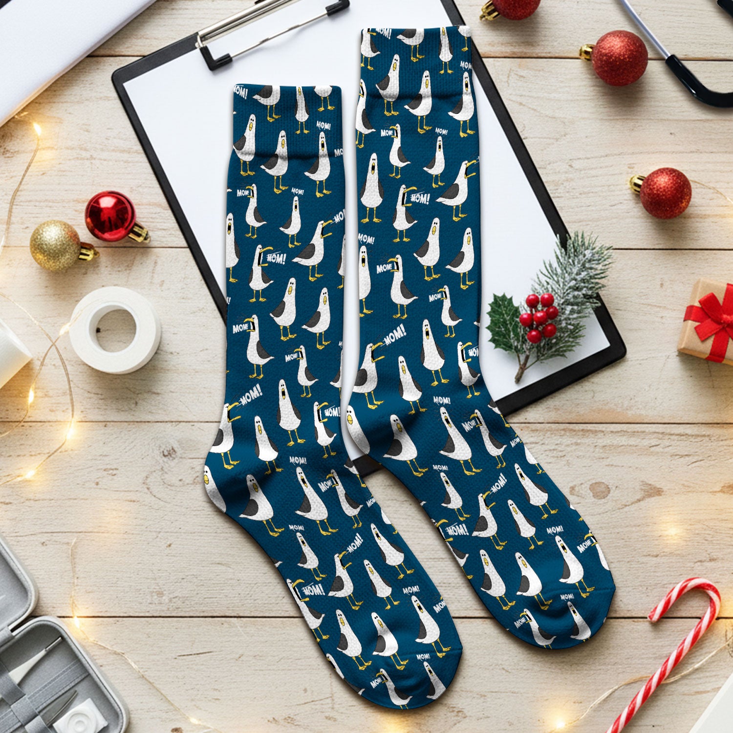 Funny Seagull Mom Seamless Pattern Scrub Socks, Socks for Nurse Doctor