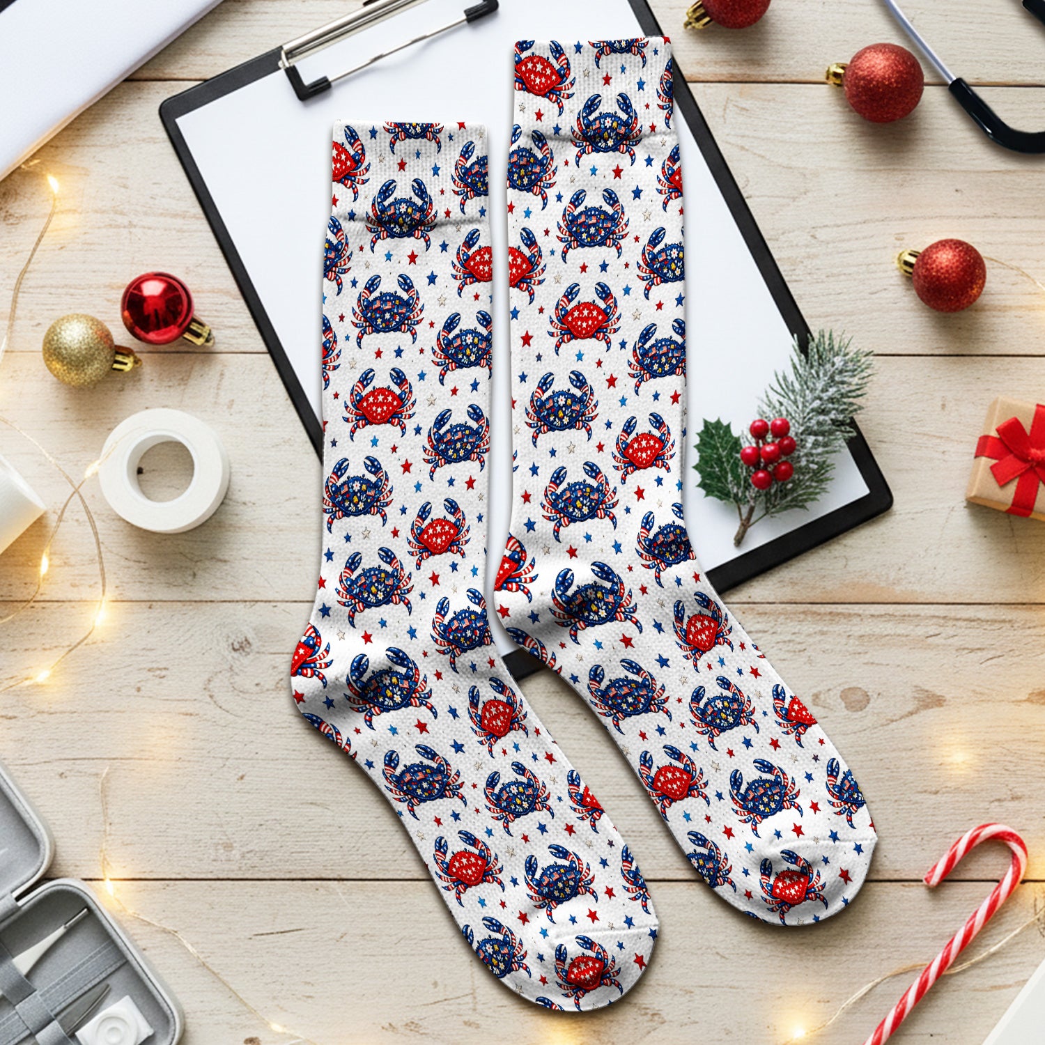 Patriotic Crab Stars Pattern Socks, Adult Socks for Men and Women