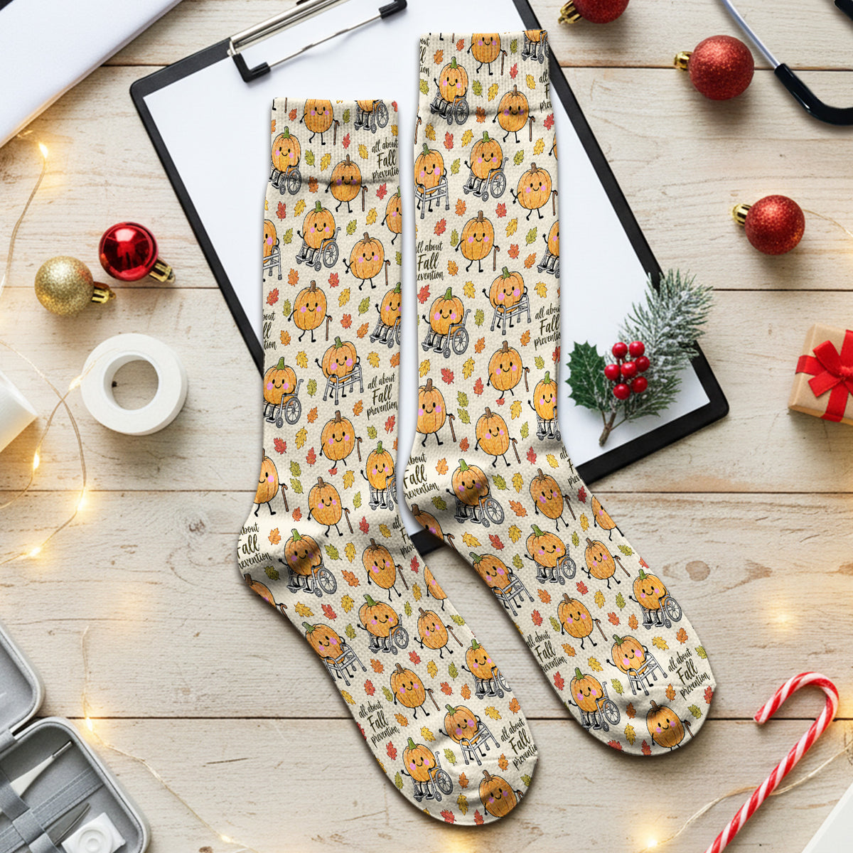 Cute Fall Prevention Pumpkin Pattern Socks, Adult Socks for Men and Women