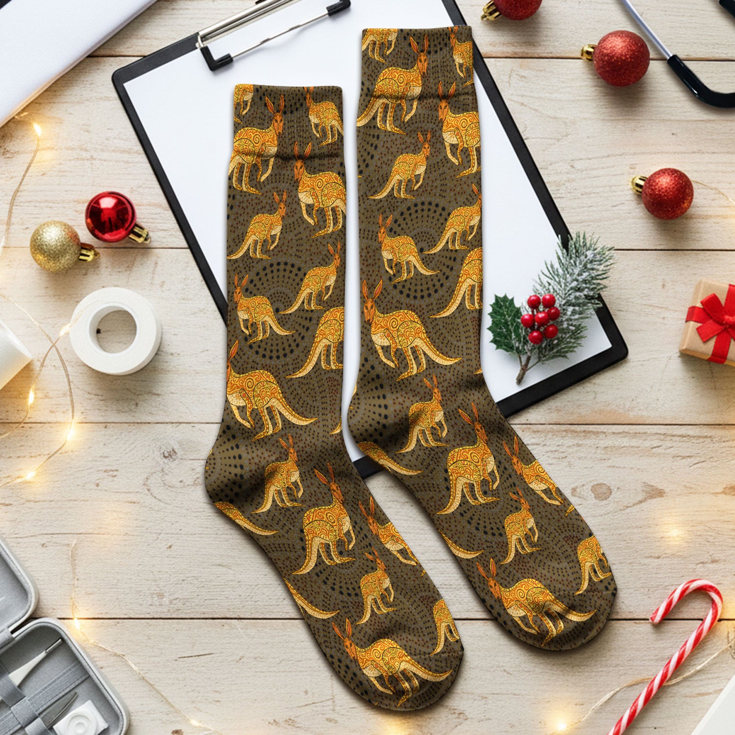 Australian Kangaroo Dot Art Inspired Nurse Socks - Adult Socks for Women and Men