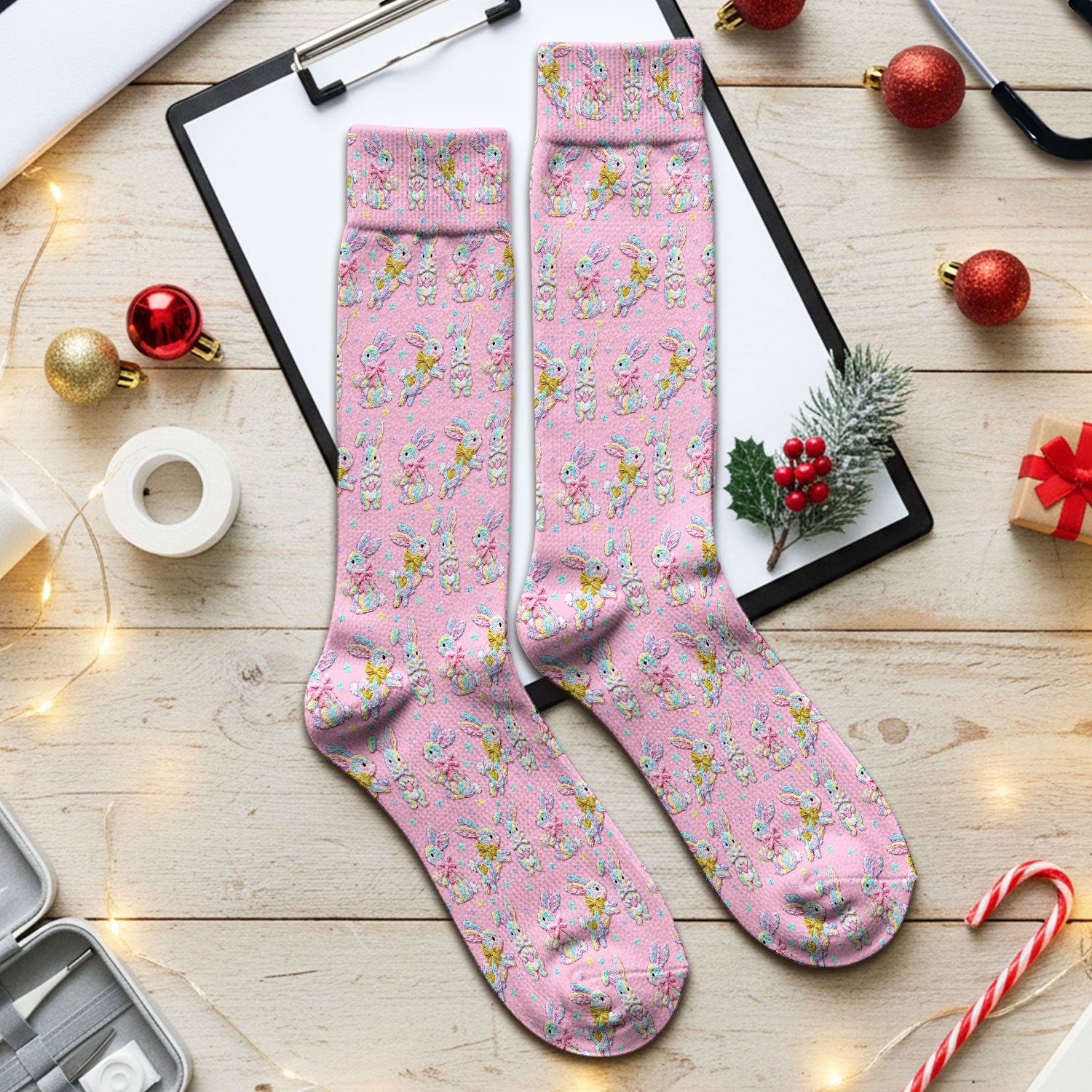 Cartoon Bunny All Over Print Medical Socks, Adult Socks for Men and Women