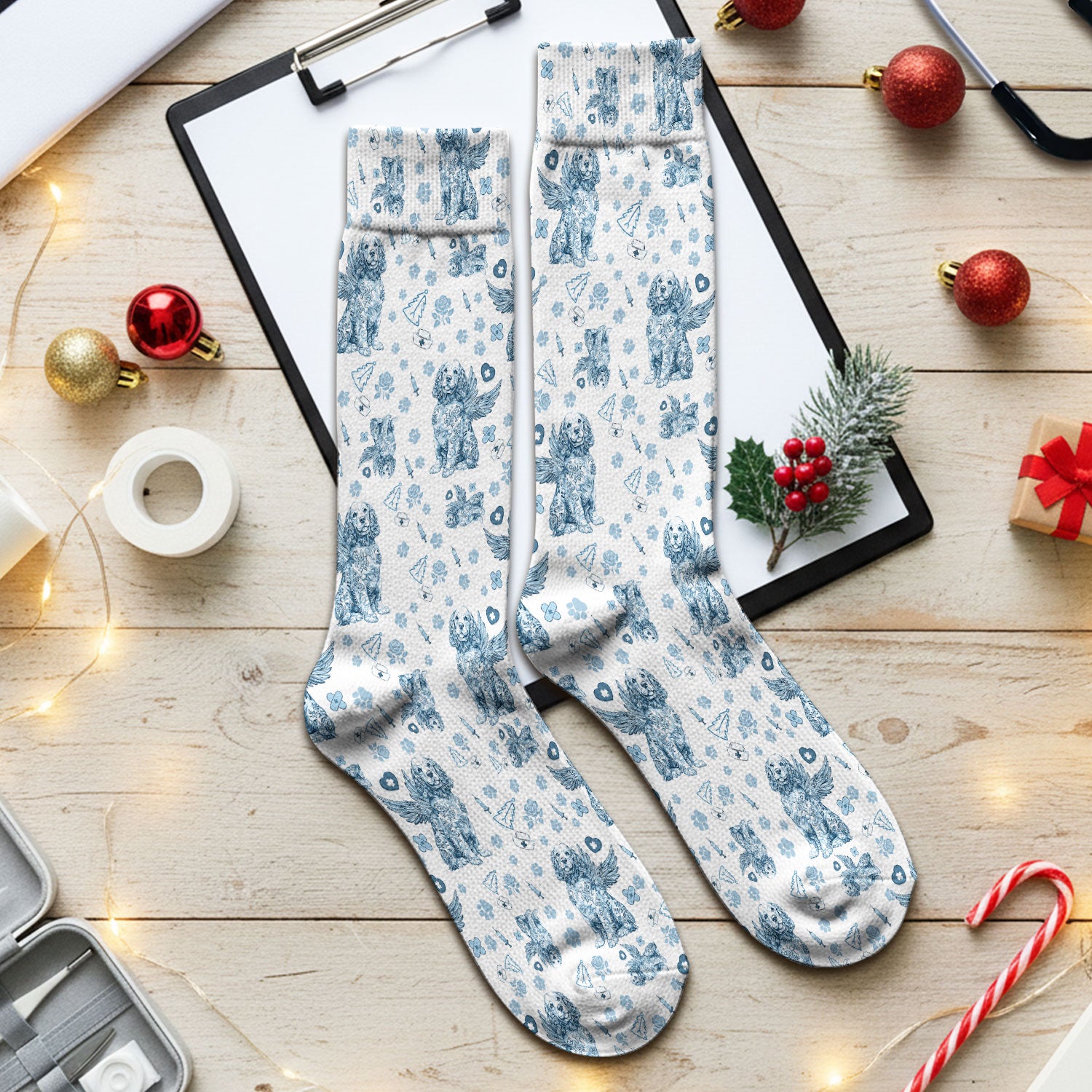 Toile De Jouy Socks for Nurse Doctor - Angel Puppy Adult Socks for Men and Women - Breathable Fabrics Medical Uniform
