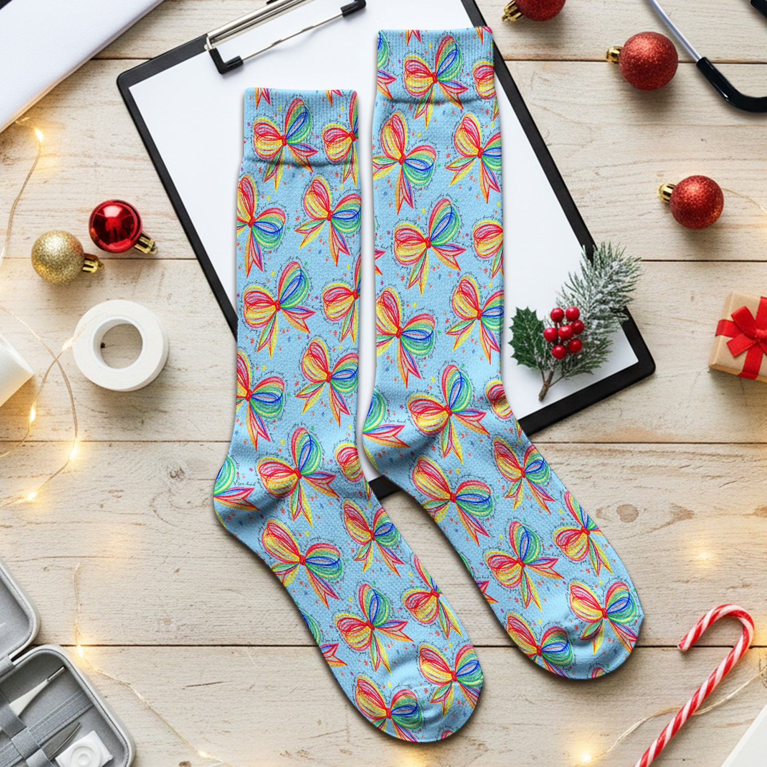 Colorful Rainbow Bow Pattern Sock, Socks for Nurse Doctor