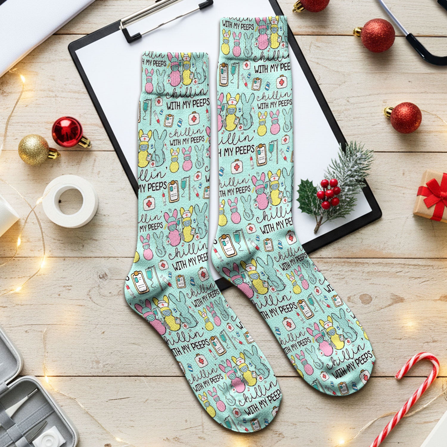 Cute Bunny Nurse Chillin With My Peeps Socks, Socks for Nurse Doctor