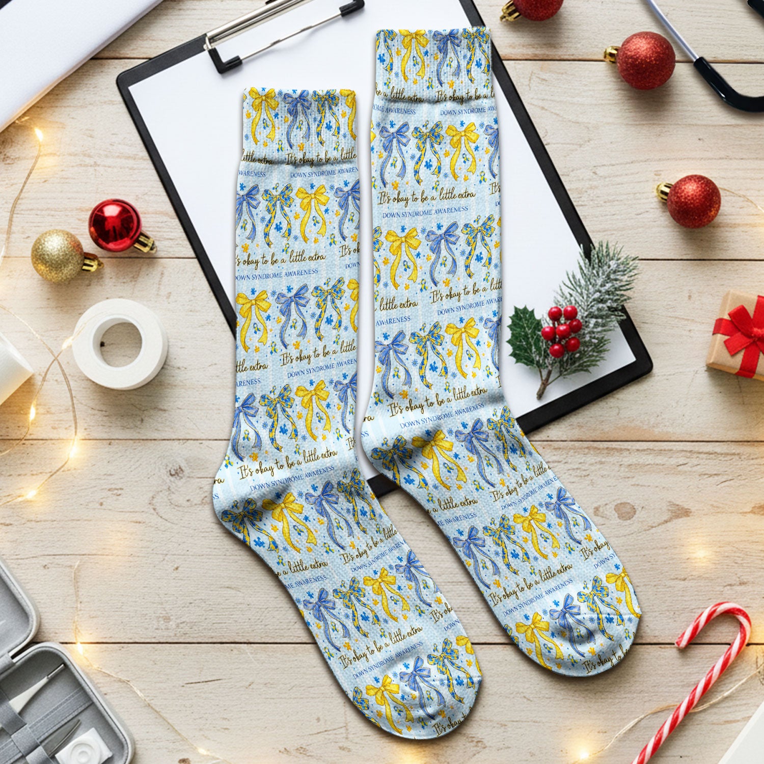 Down Syndrome Awareness Ribbon Pattern Socks, Breathable Fabrics Medical Uniform