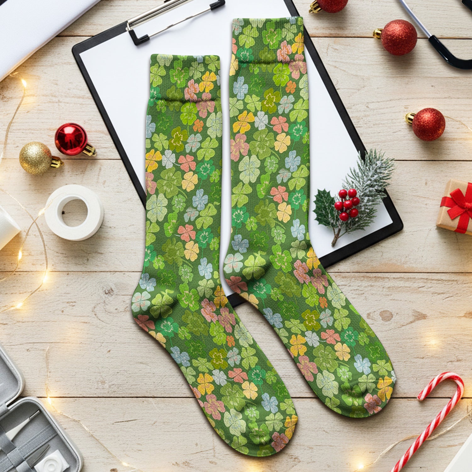 Colorful Shamrock Clover Pattern Socks, Adult Socks for Men and Women