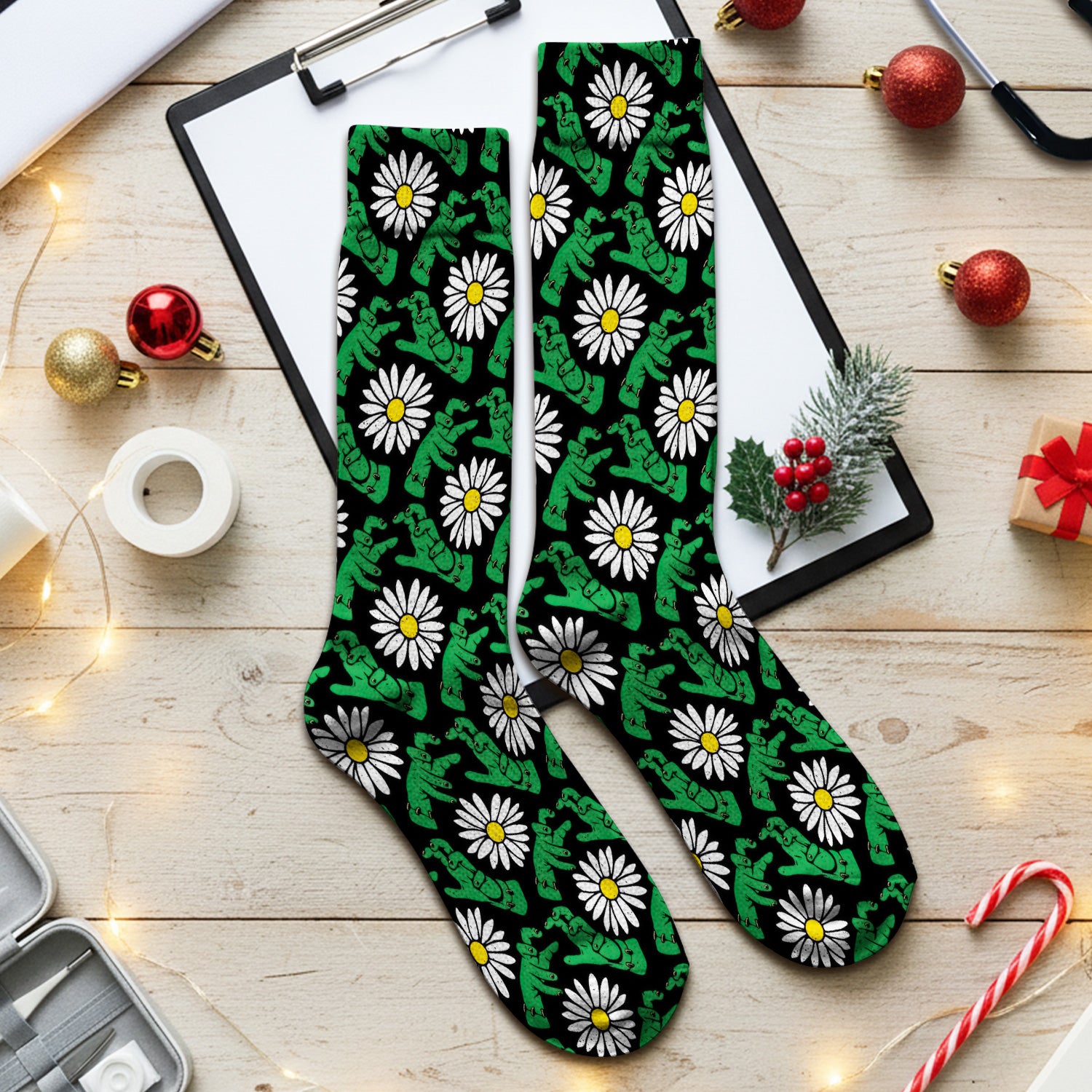 Halloween Monster And Daisies Socks, Adult Socks for Men and Women