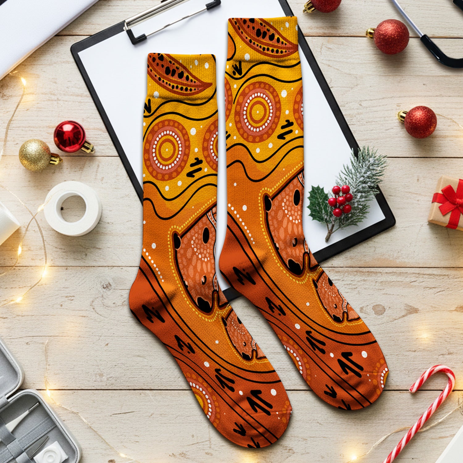 Australian Aboriginal Wombat Family Art Pattern Socks, Adult Socks for Men and Women