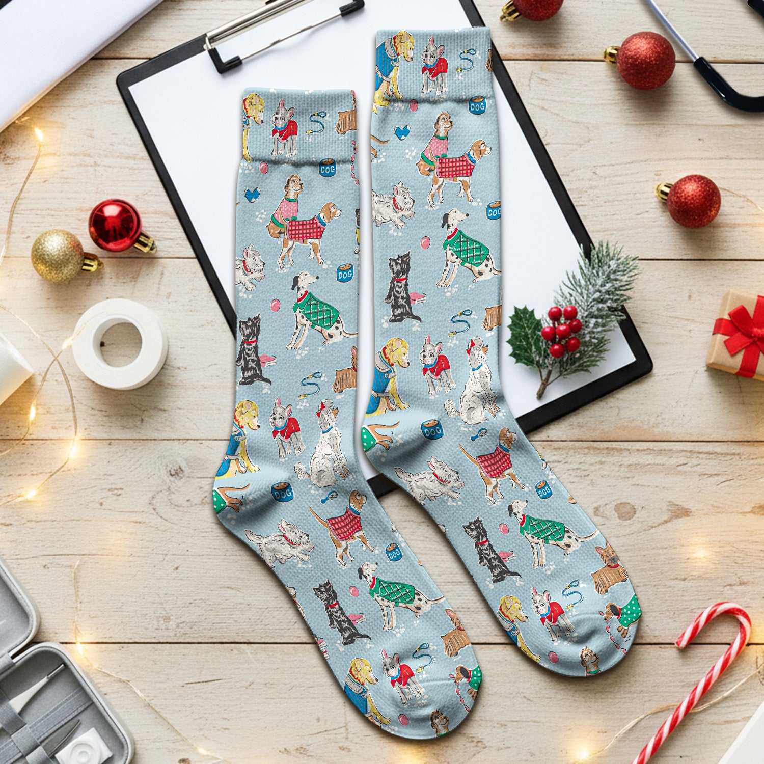 Cute Dog Wearing Sweater Playing Ball Pattern Nurse Socks, Socks for Nurse Doctor