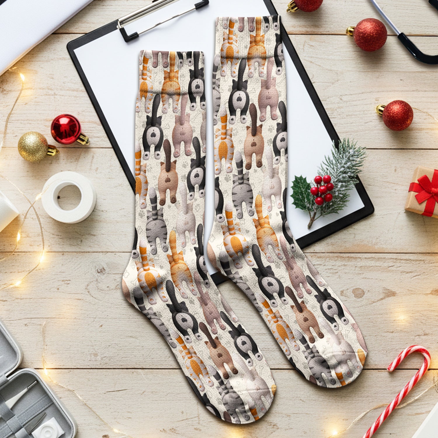 Funny Cat Butt Paw Print Pattern Socks, Breathable Fabrics Medical Uniform