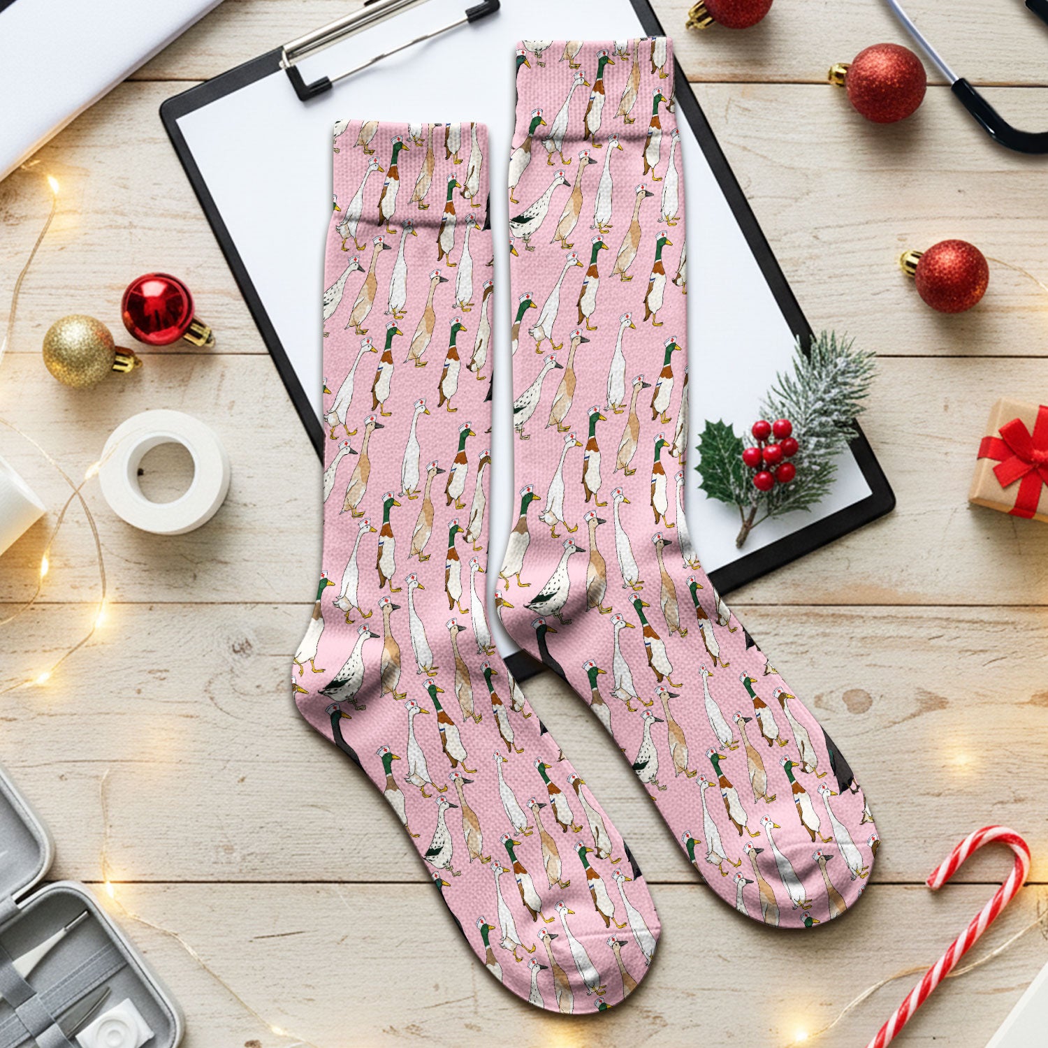 Funny Nurse Duck Pattern Socks, Breathable Fabrics Medical Uniform