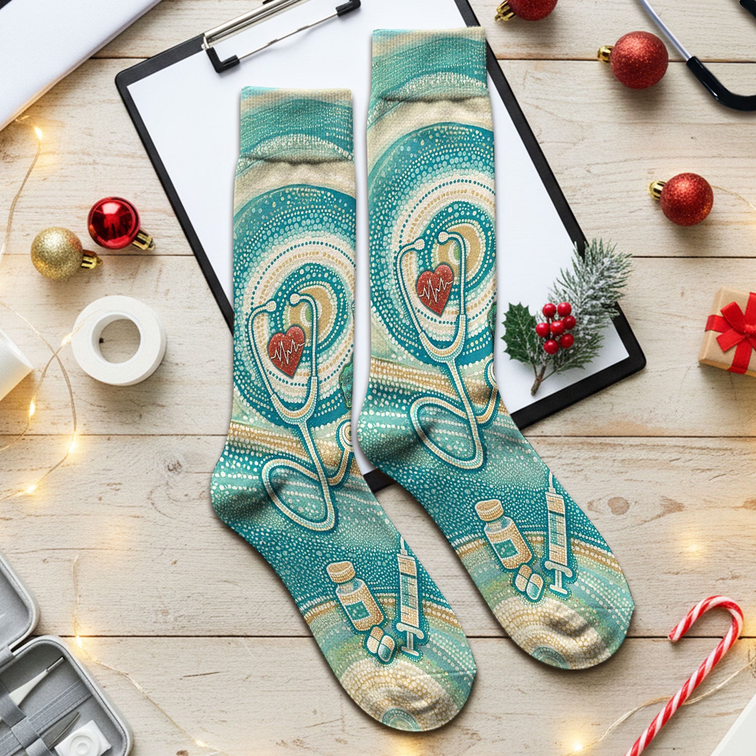 Australian Wildlife Dot Art Inspired Nursing Socks - Adult Socks for Men and Women