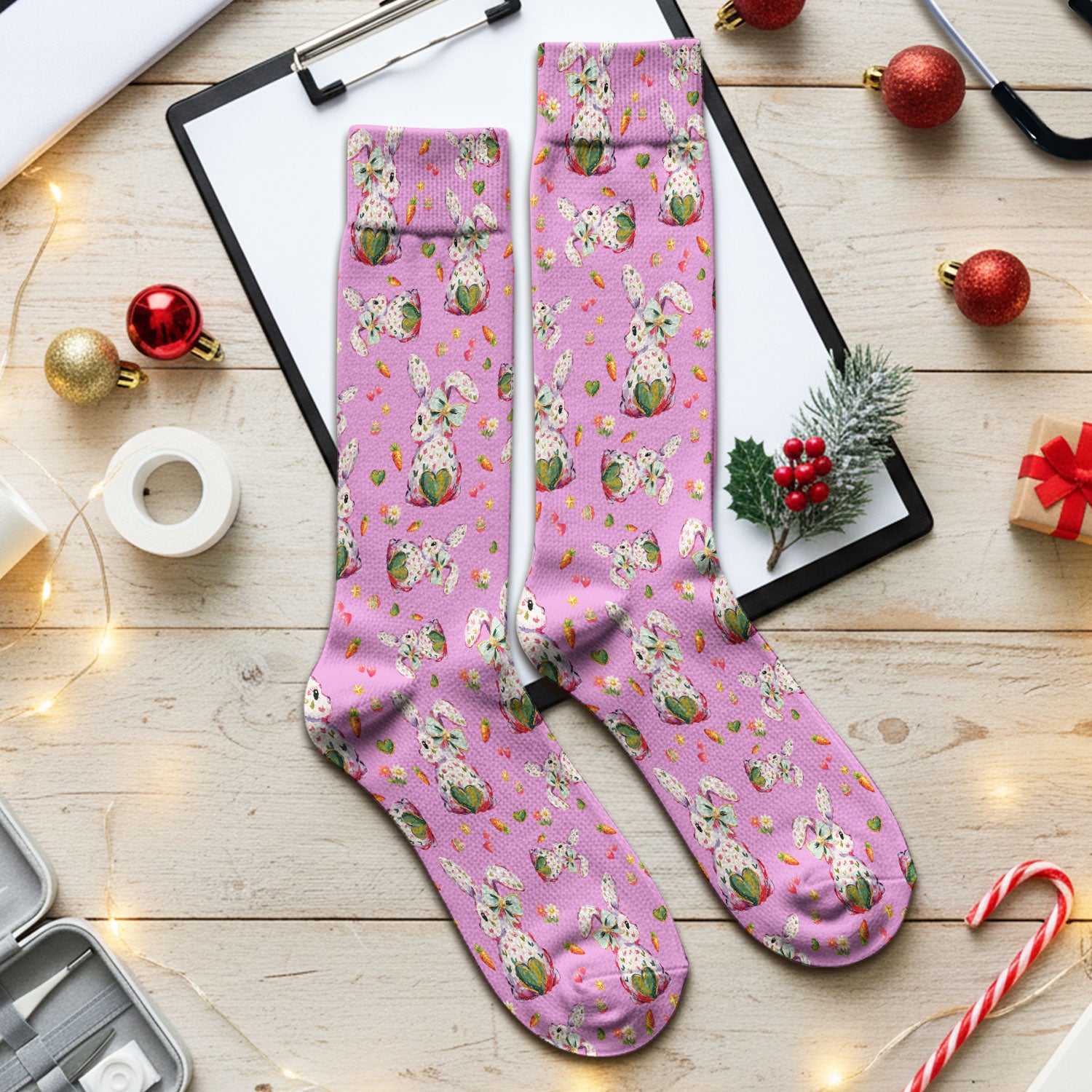 Cute Pastel Bunny Easter Pattern Medical Socks, Breathable Fabrics Medical Uniform
