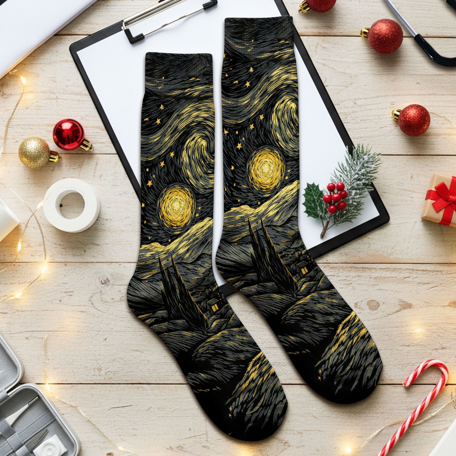 Galaxy Night Sky Cat With Flowers Print Socks, Adult Socks for Men and Women