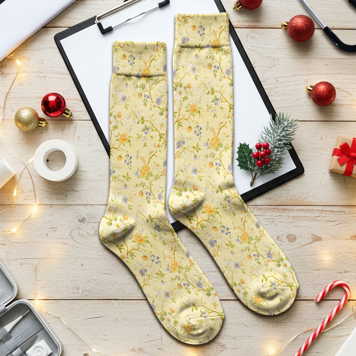 Sunny Wildflower Garden Floral Socks, Adult Socks for Men and Women