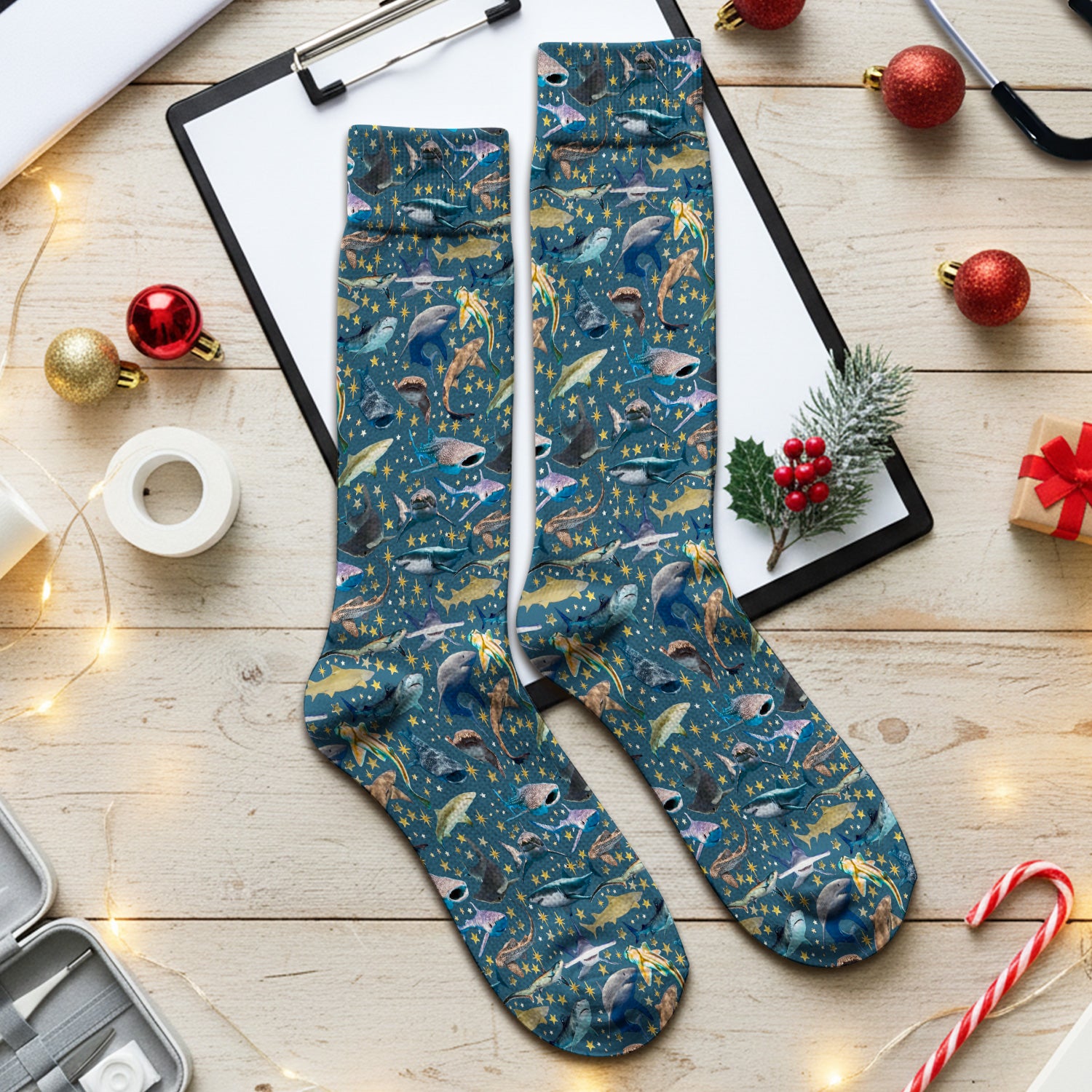 Colorful Shark Ocean Pattern Socks, Socks for Nurse Doctor