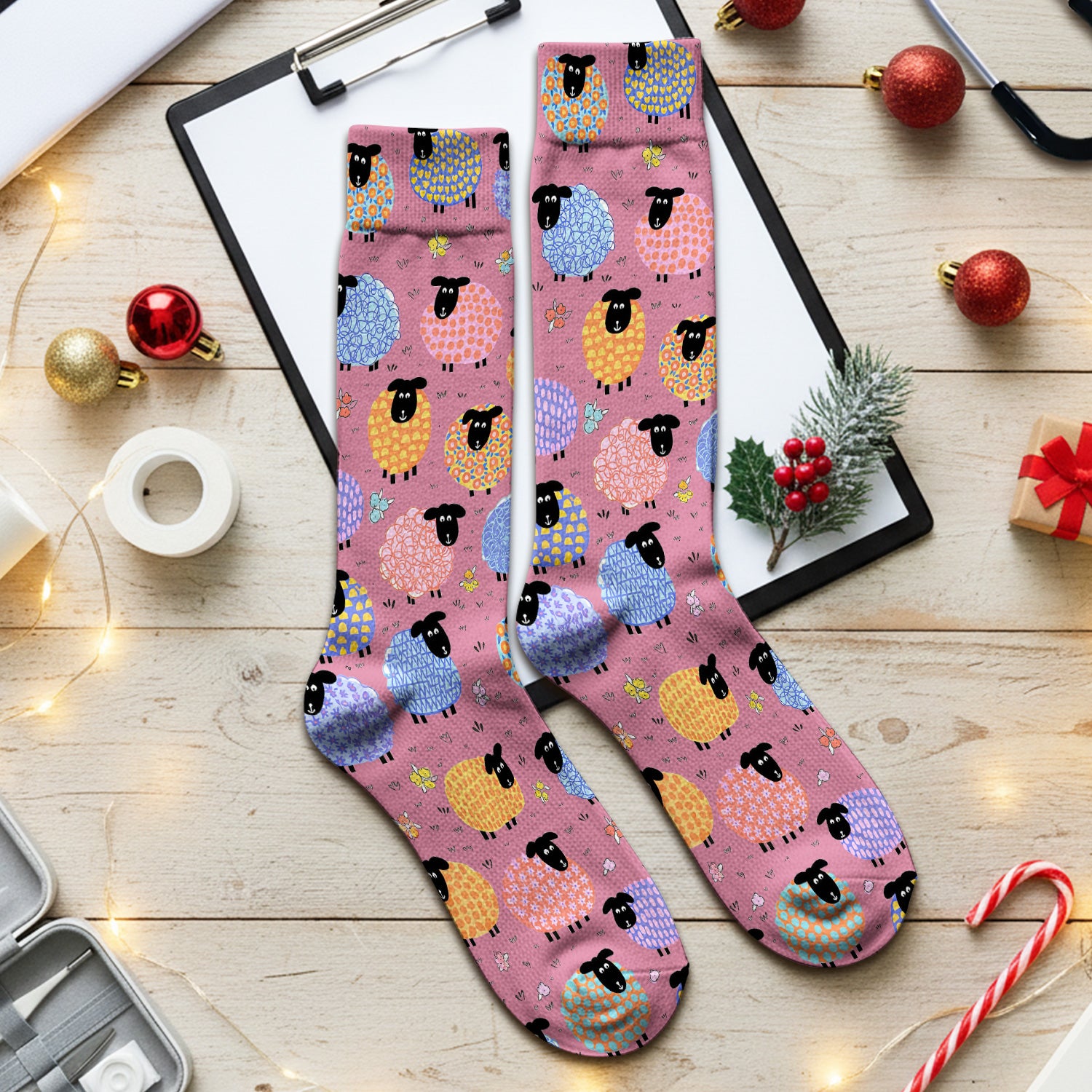 Funny Colorful Sheep Pattern Socks, Breathable Fabrics Medical Uniform