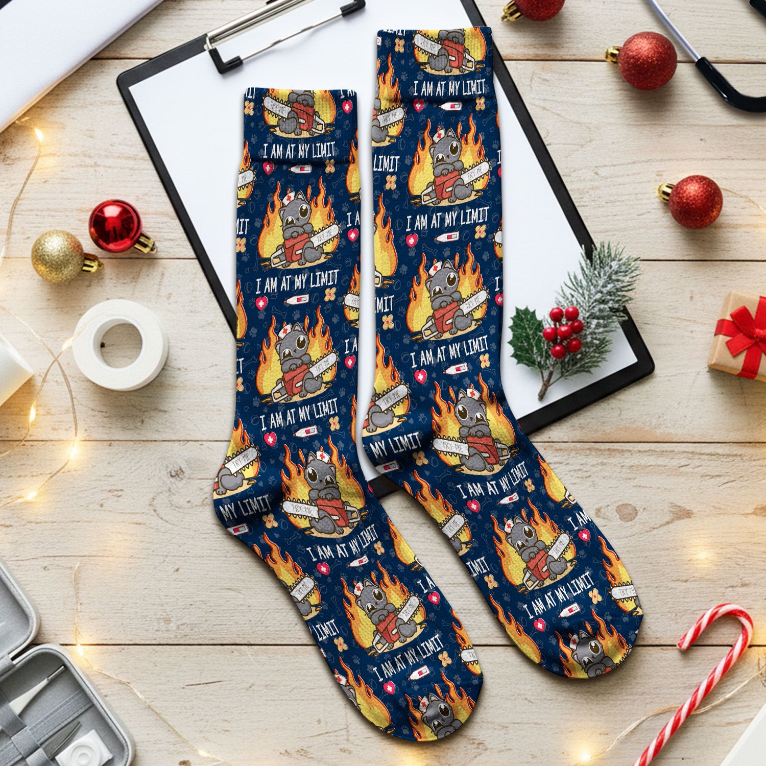 Funny Nurse Cat I Am At My Limit Medical Socks, Breathable Fabrics Medical Uniform