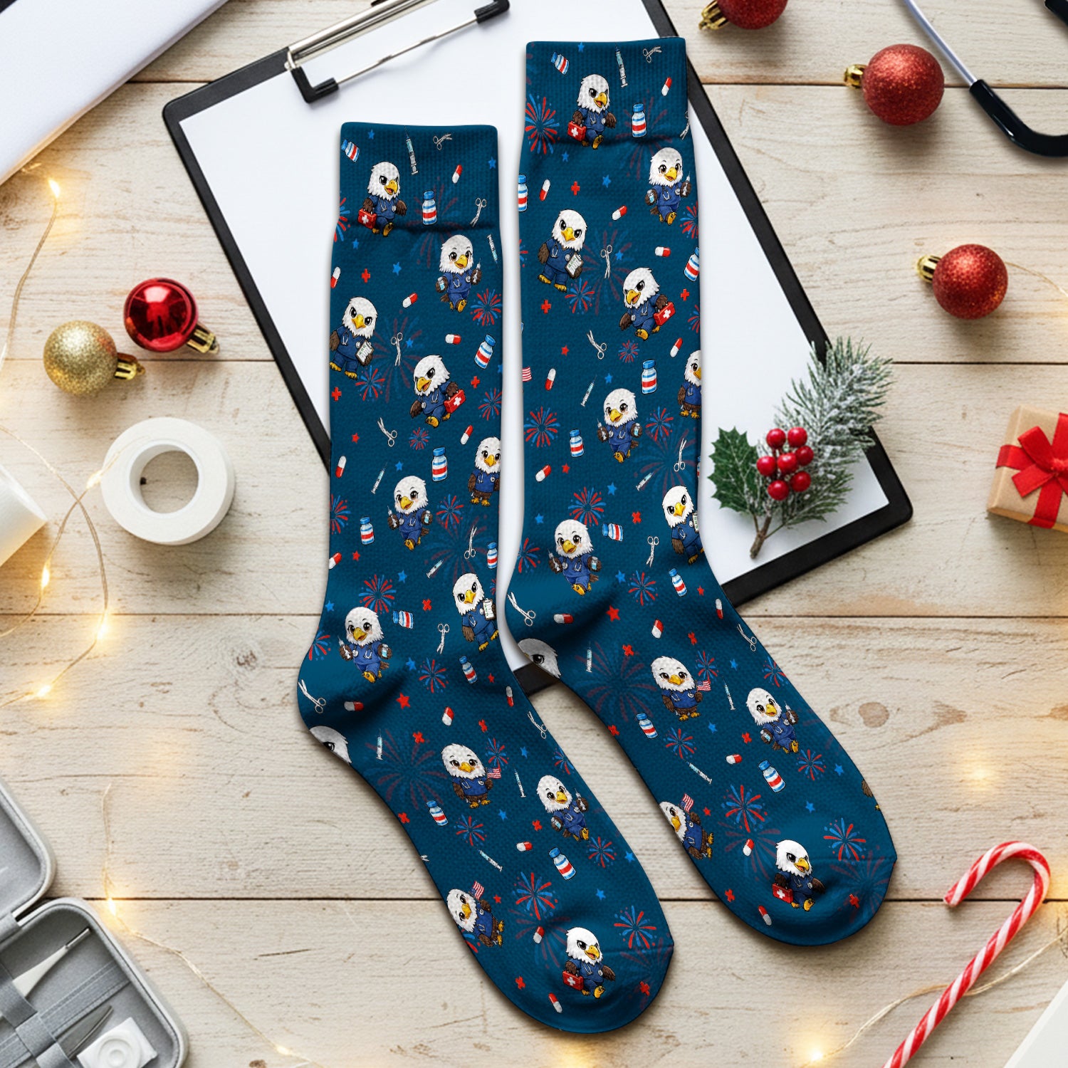 Patriotic Nurse Eagle Fireworks Medical Pattern Sock, Breathable Fabrics Medical Uniform