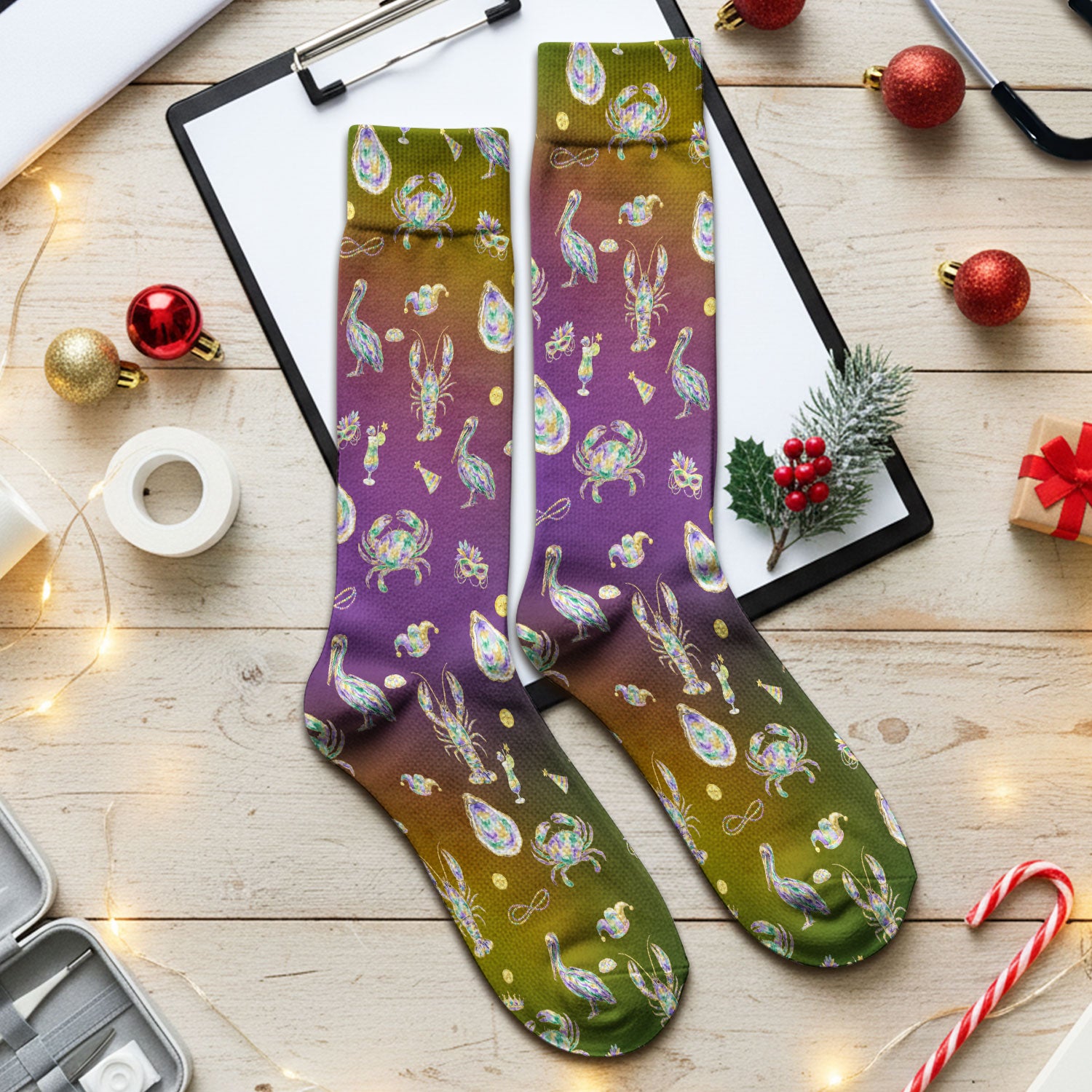Mardi Gras Seafood Nurse Scrub Socks, Comfortable Uniform Scrubs For Nursing