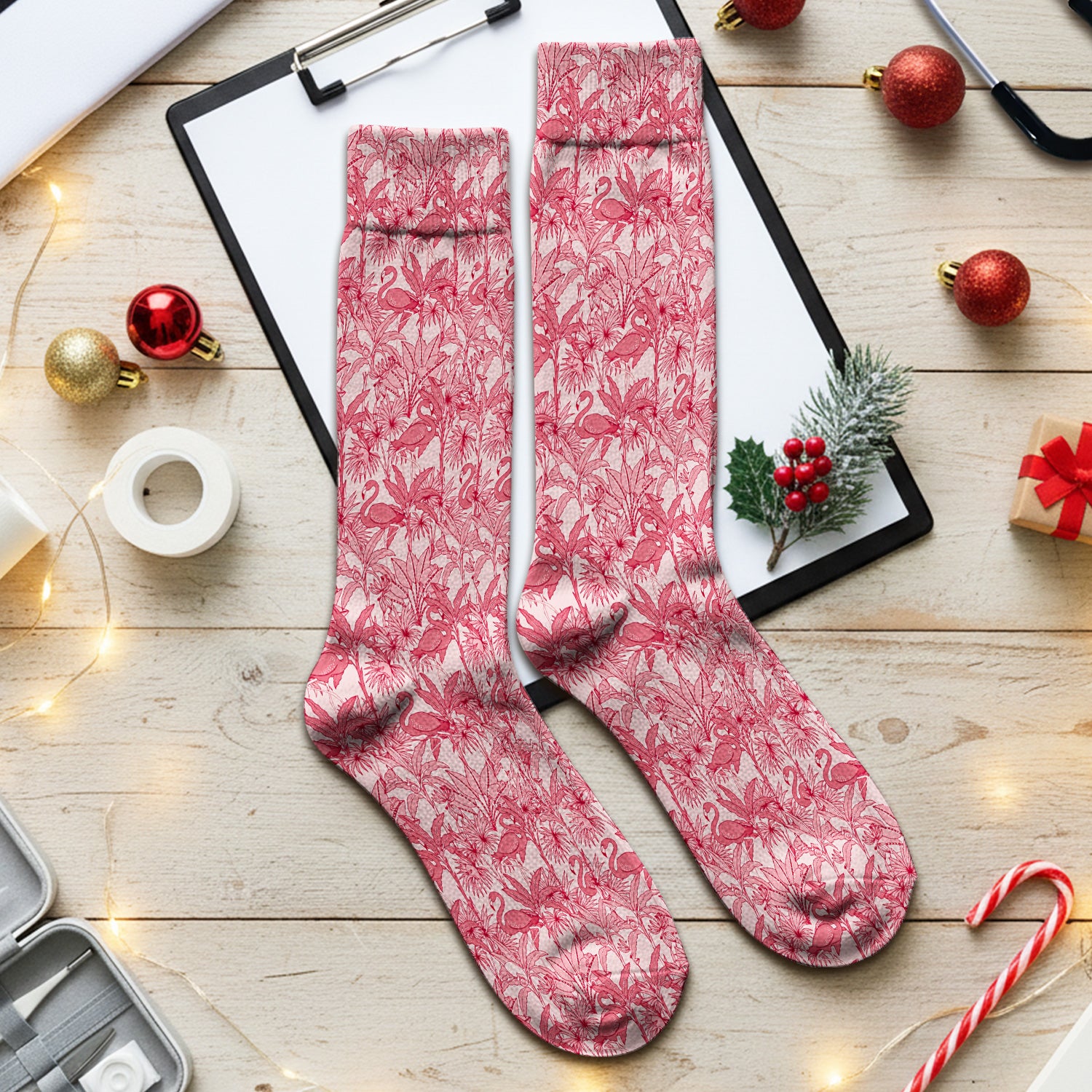 Tropical Flamingo Palm Leaves Pattern Socks, Breathable Fabrics Medical Uniform