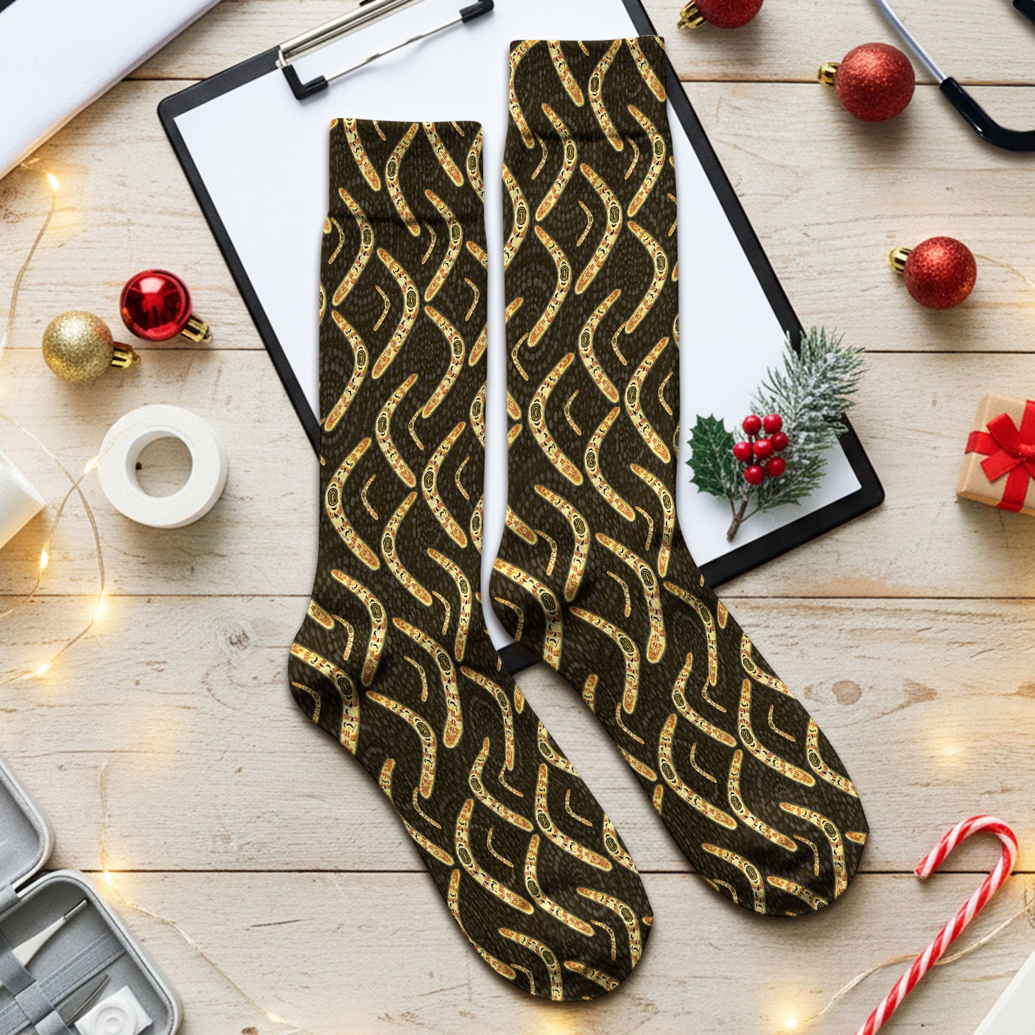 Aboriginal Boomerang Pattern Medical Socks, Breathable Fabrics Medical Uniform