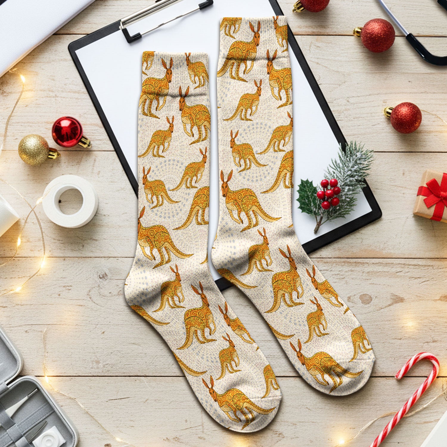 Australian Kangaroo Dot Art Inspired Nurse Socks - Adult Socks for Women and Men