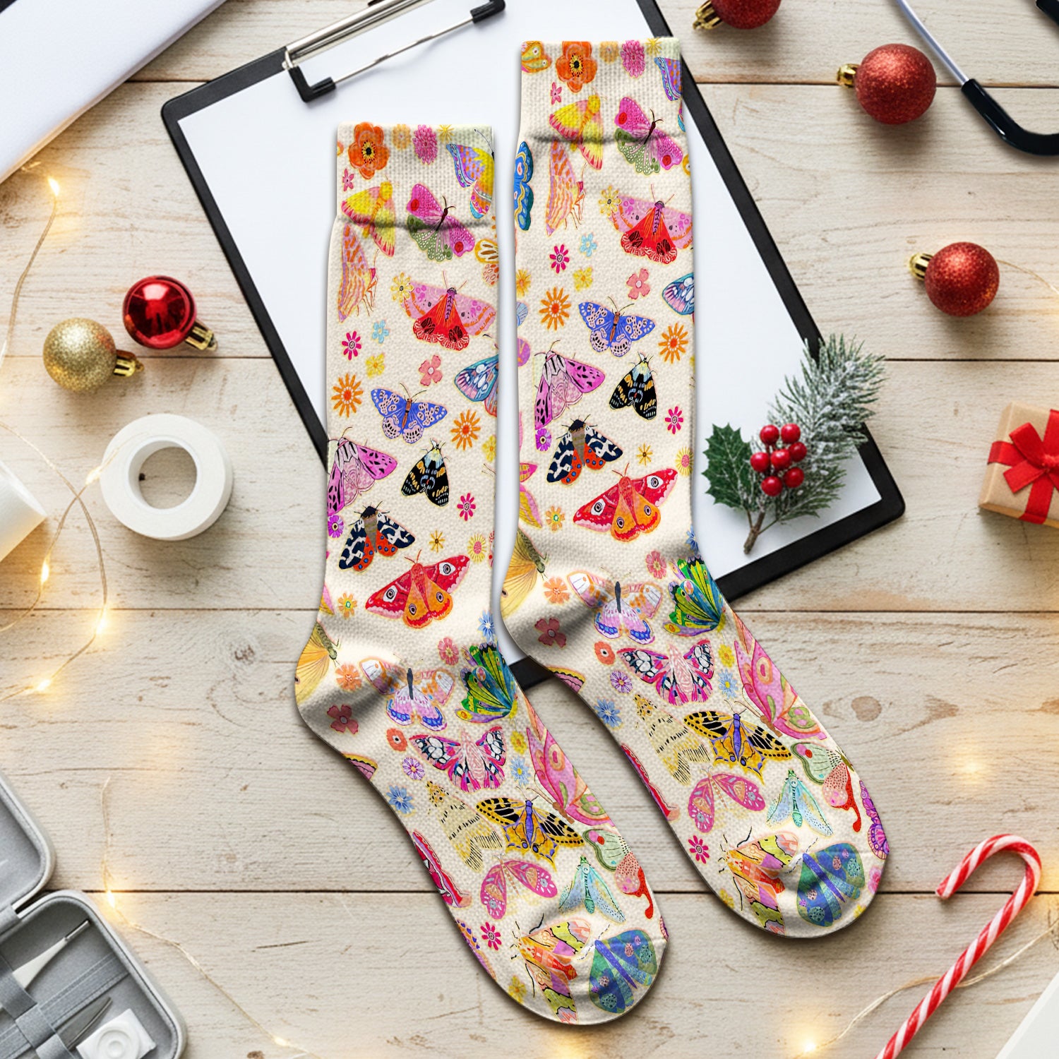 Colorful Butterfly Floral Pattern Nurse Socks, Socks for Nurse Doctor