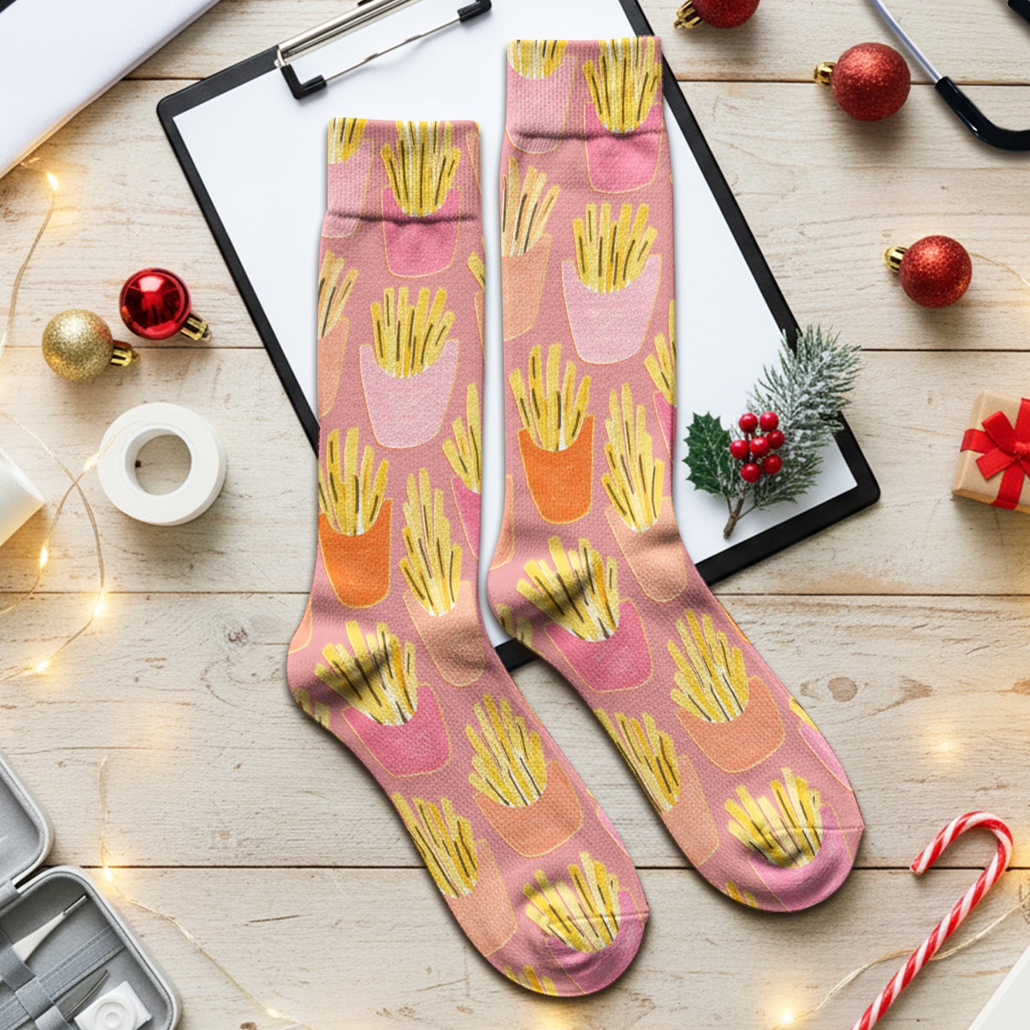 Funny French Fries Snack Food Pattern Socks, Breathable Fabrics Medical Uniform