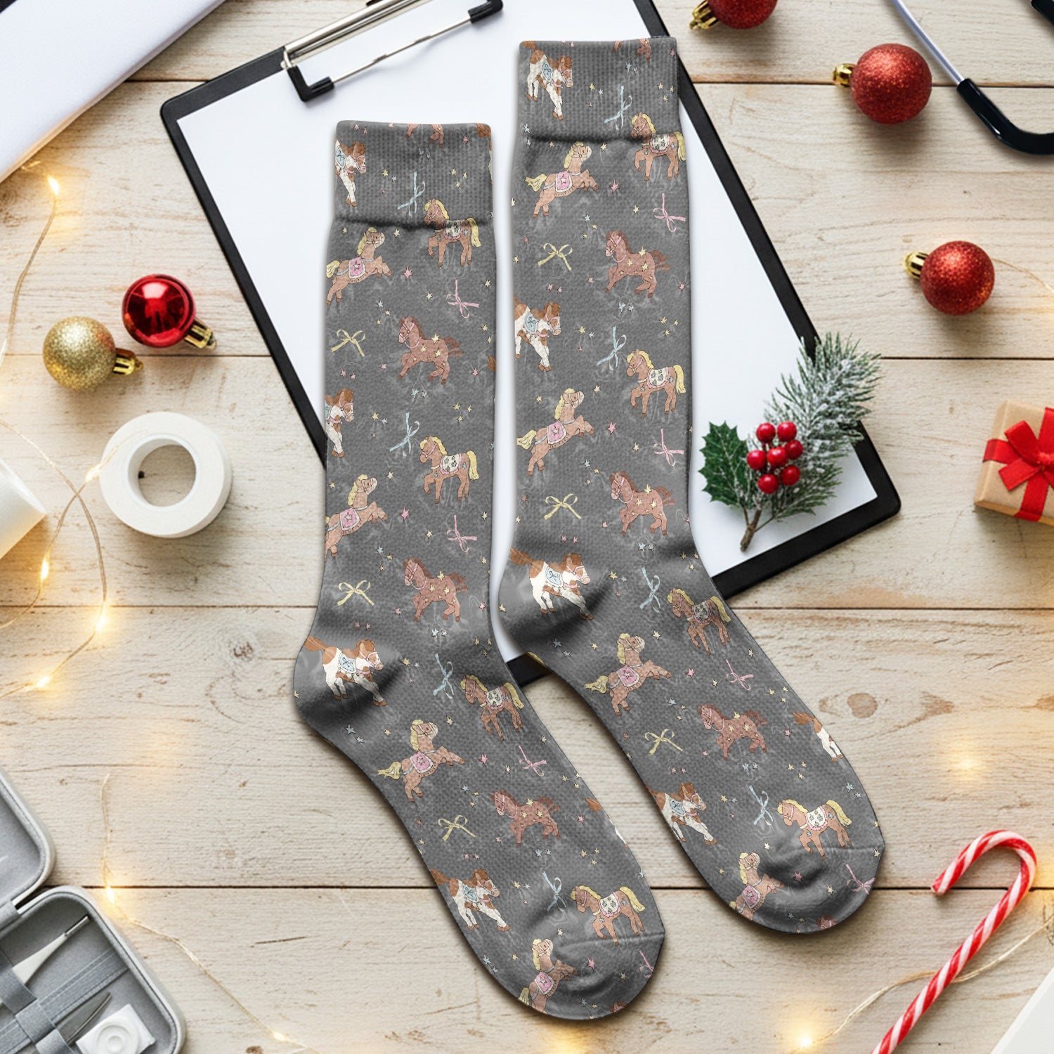 Cute Pony Star Pattern Socks, Breathable Fabrics Medical Uniform