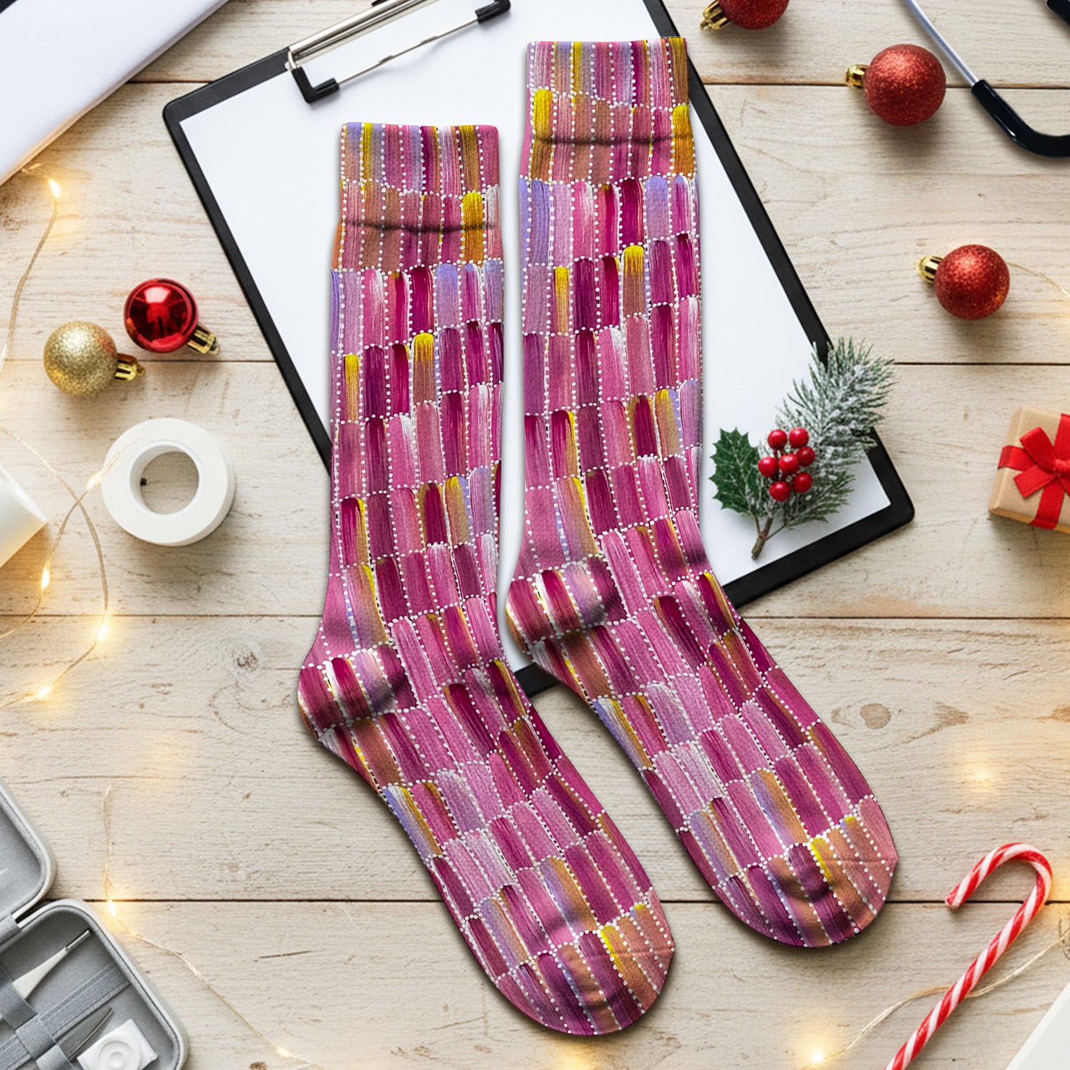 Colorful Abstract Brushstroke Dotted Pattern Socks, Adult Socks for Men and Women