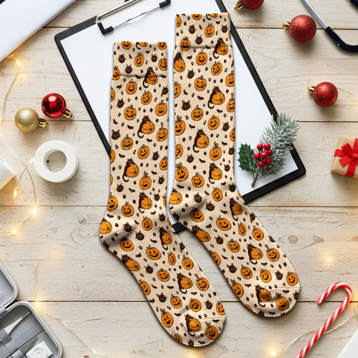 Cute Halloween Black Cat And Pumpkins Socks, Adult Socks for Men and Women