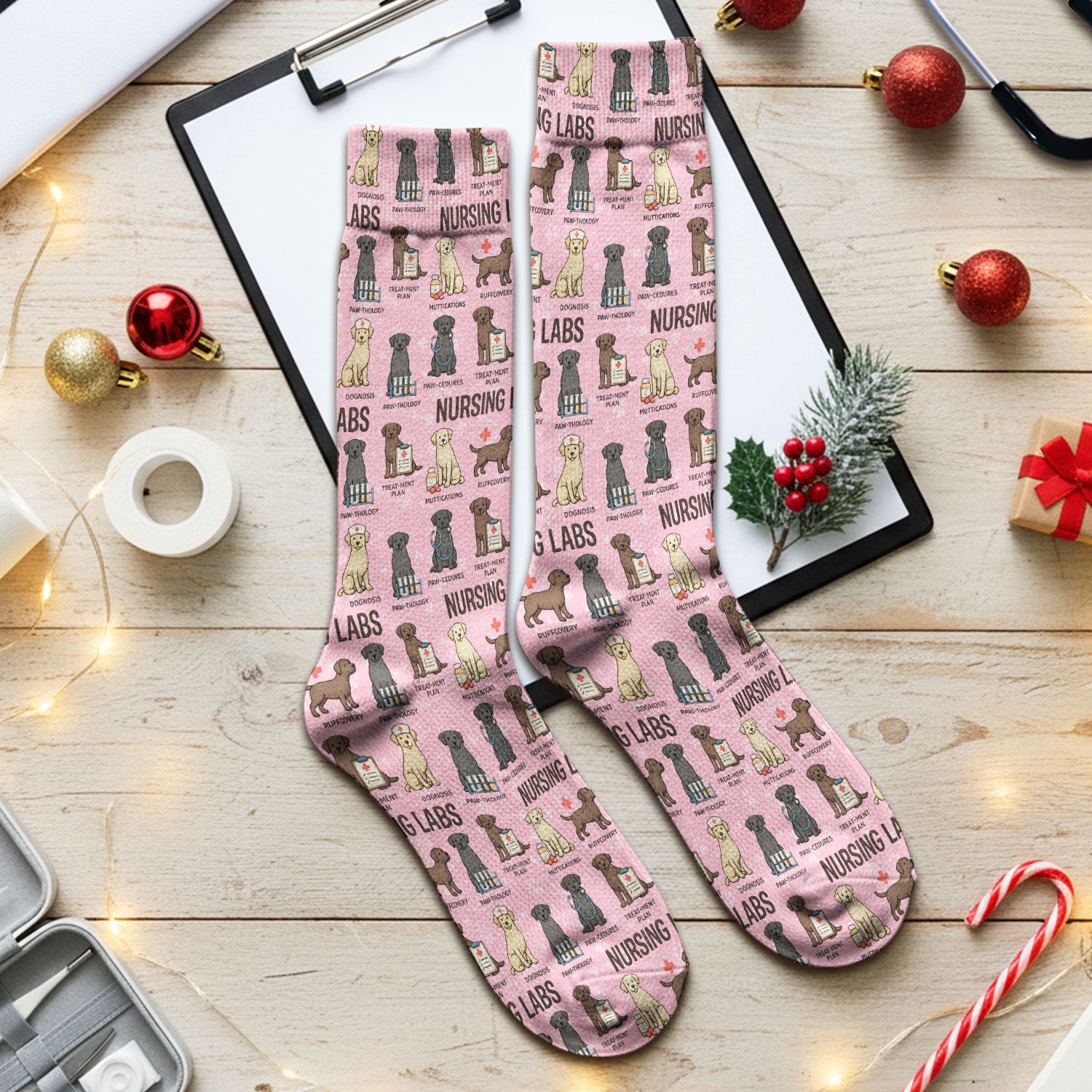 Playful Nursing Labs Dog Pattern Socks, Breathable Fabrics Medical Uniform