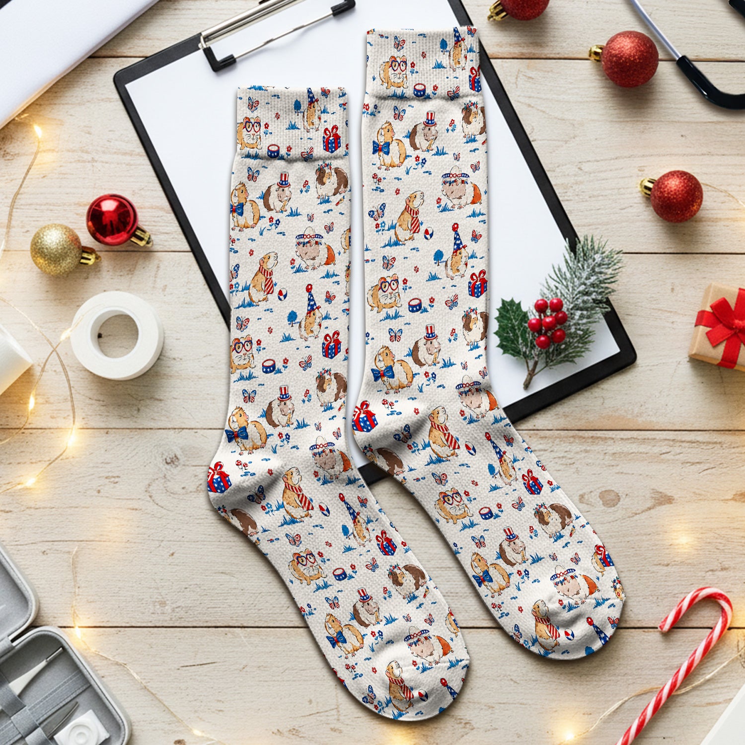 Patriotic Guinea Pig Celebration Pattern Socks, Adult Socks for Men and Women