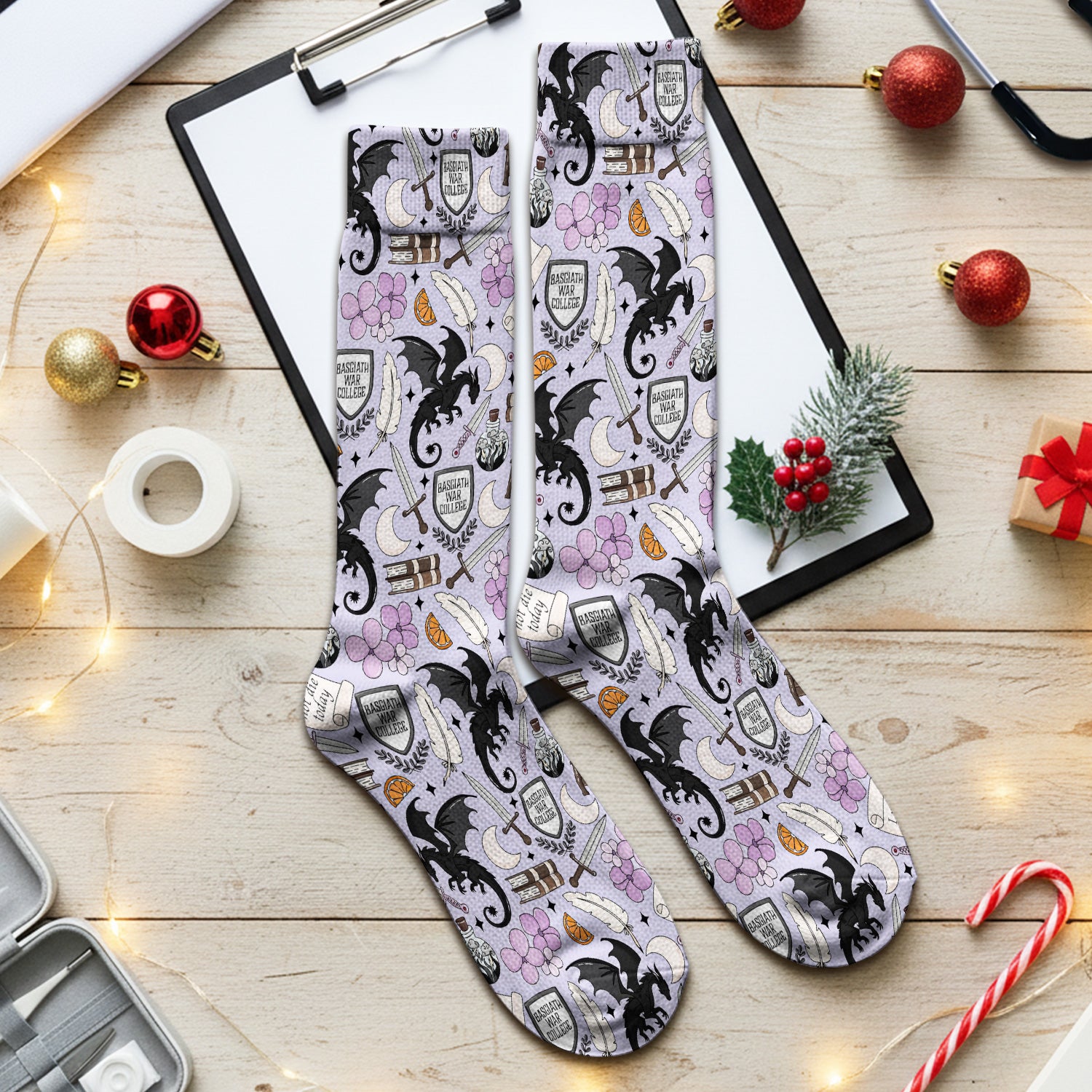 Spooky Gothic Fantasy Dragon Pattern Socks, Adult Socks for Men and Women