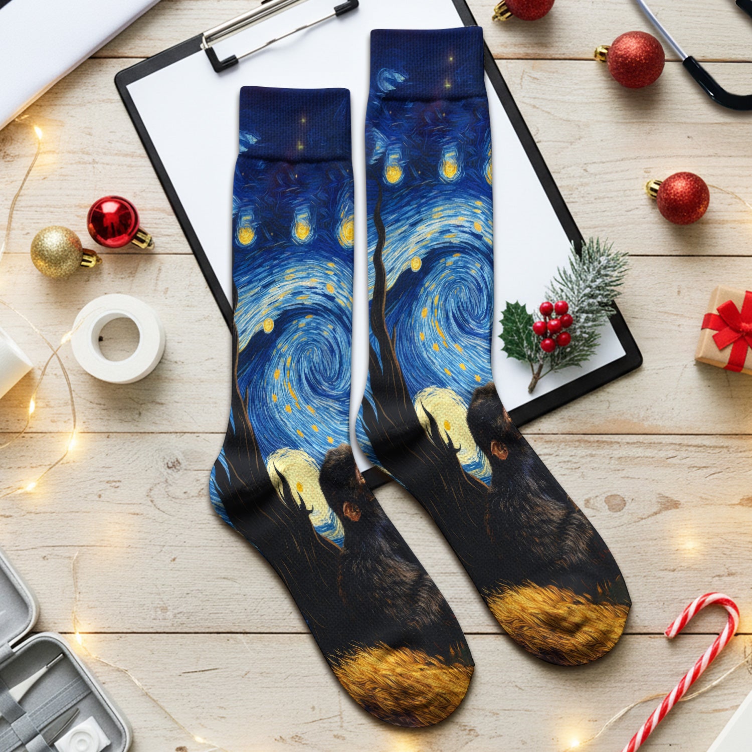 Romantic Monkey Couple Night Sky Pattern Socks, Socks for Nurse Doctor
