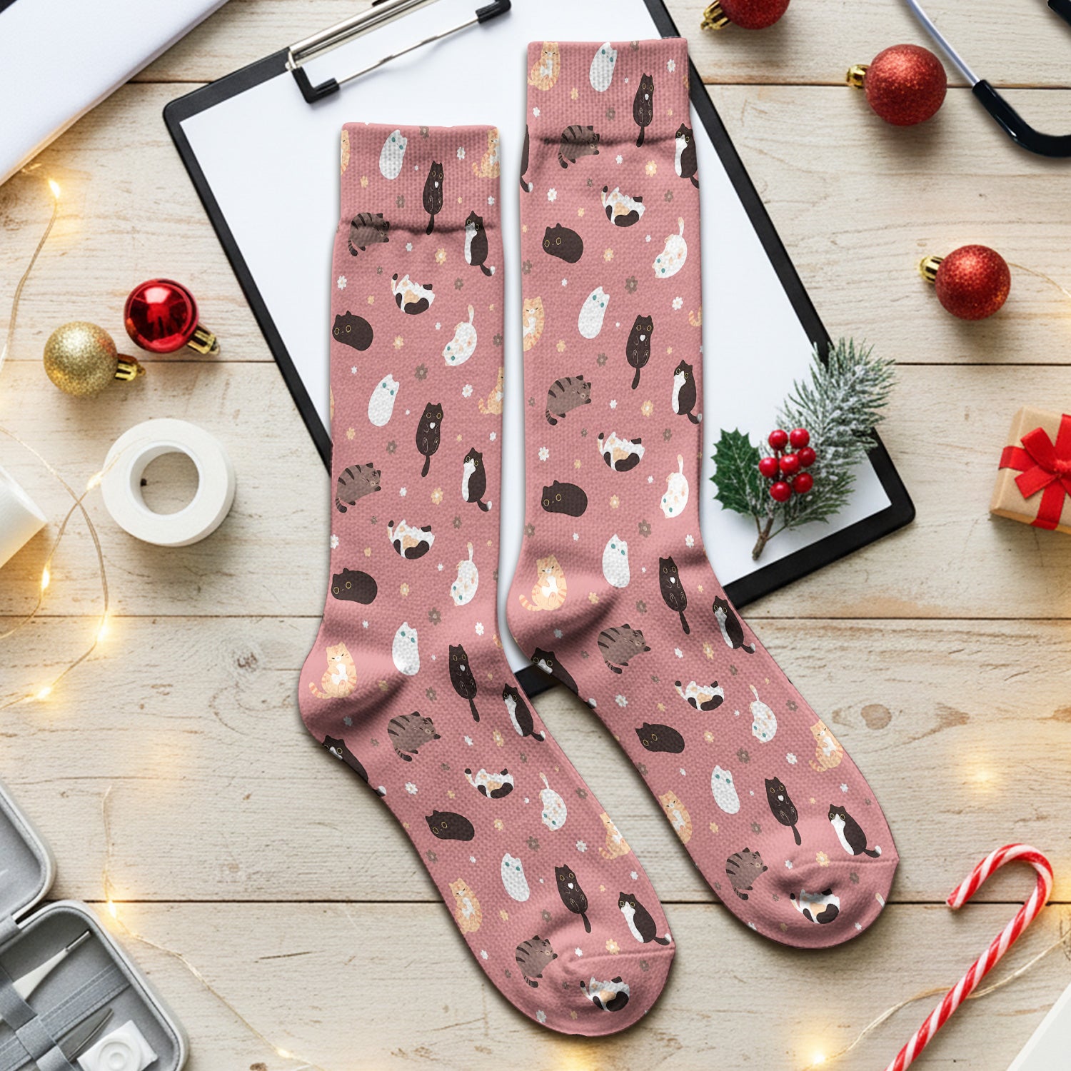 Adorable Kitty Nurse Pattern Socks, Adult Socks for Men and Women