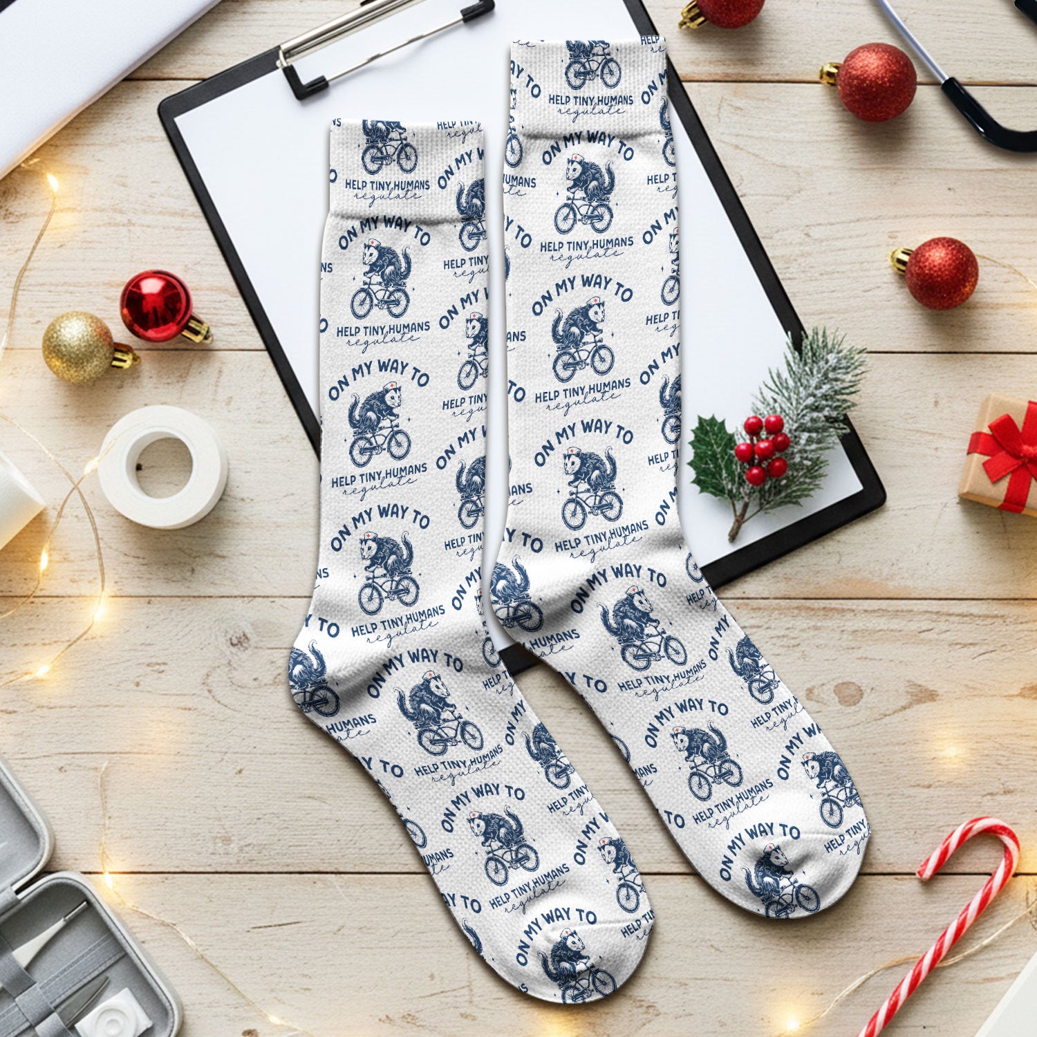 Featuring Biking Opossum With Funny Quote Print Socks, Breathable Fabrics Medical Uniform