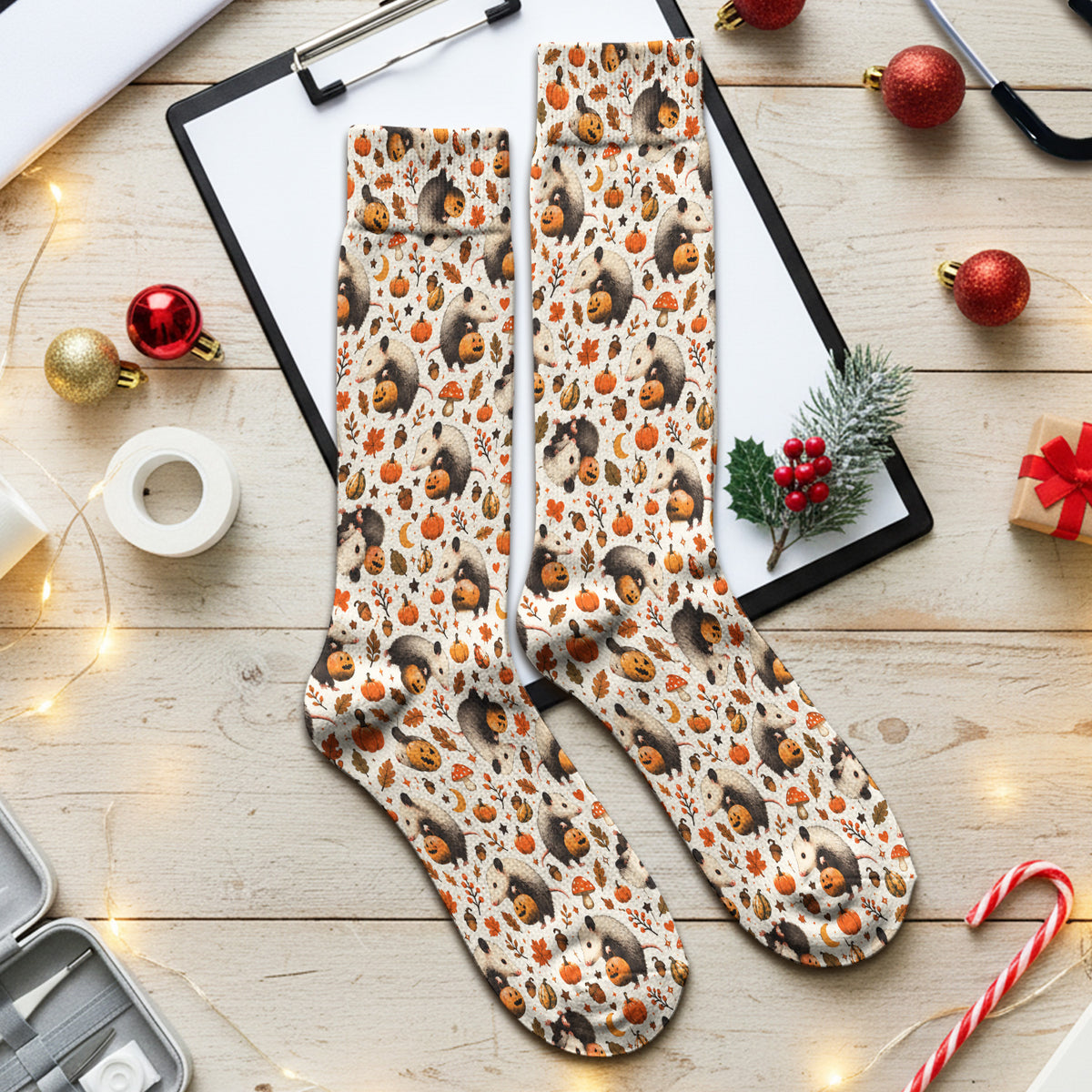 Halloween Opossum Pumpkin Patch Pattern Socks, Adult Socks for Men and Women