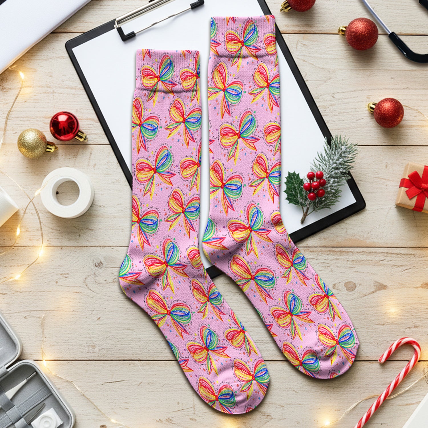 Colorful Rainbow Bow Pattern Sock, Socks for Nurse Doctor