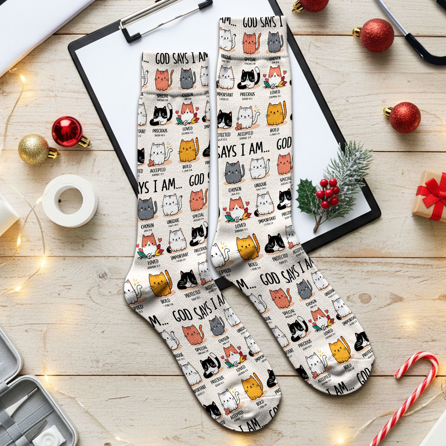 Cute Christian Cat God Says I Am Medical Socks, Breathable Fabrics Medical Uniform