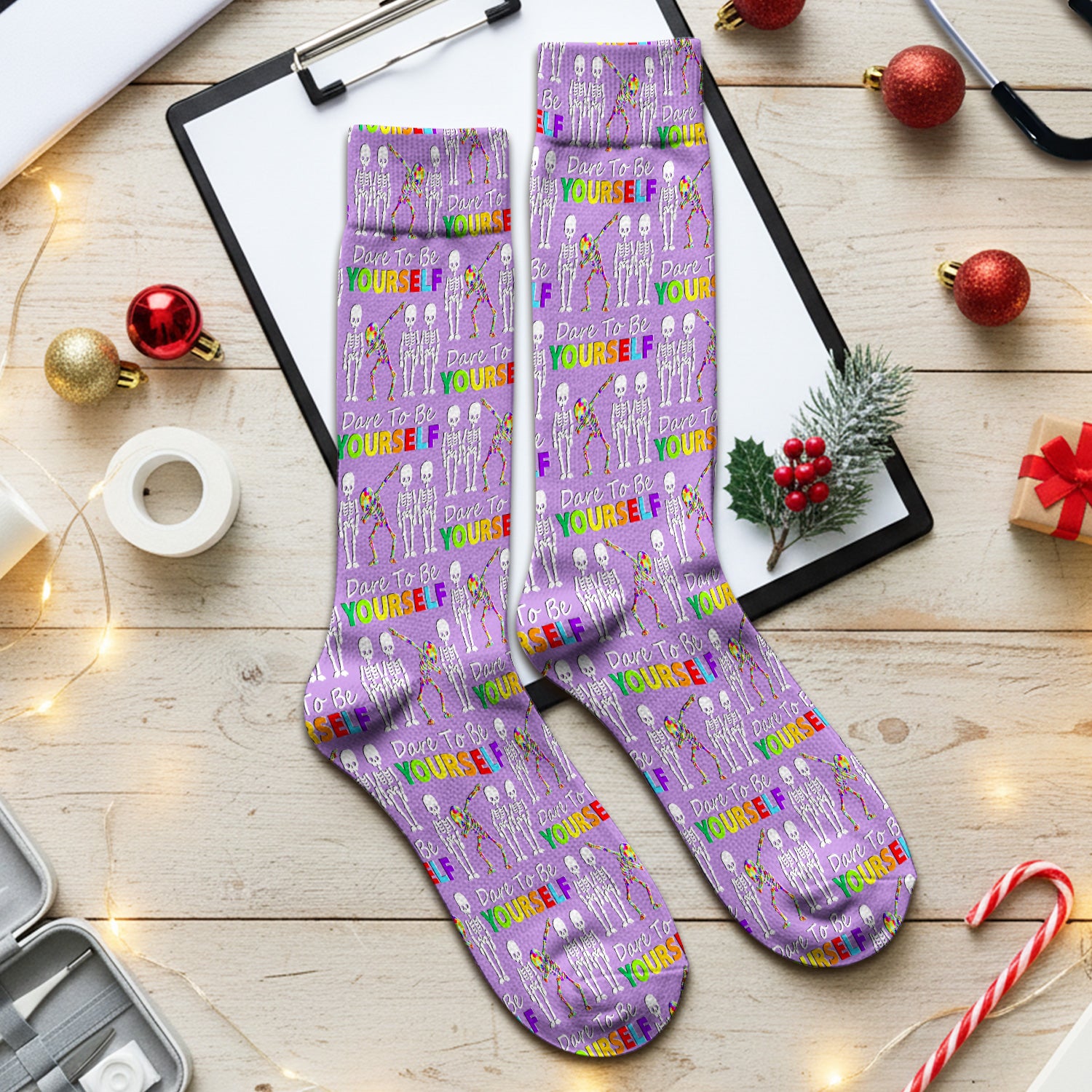 Rainbow Skeleton Dare To Be Yourself Pattern Socks, Adult Socks for Men and Women