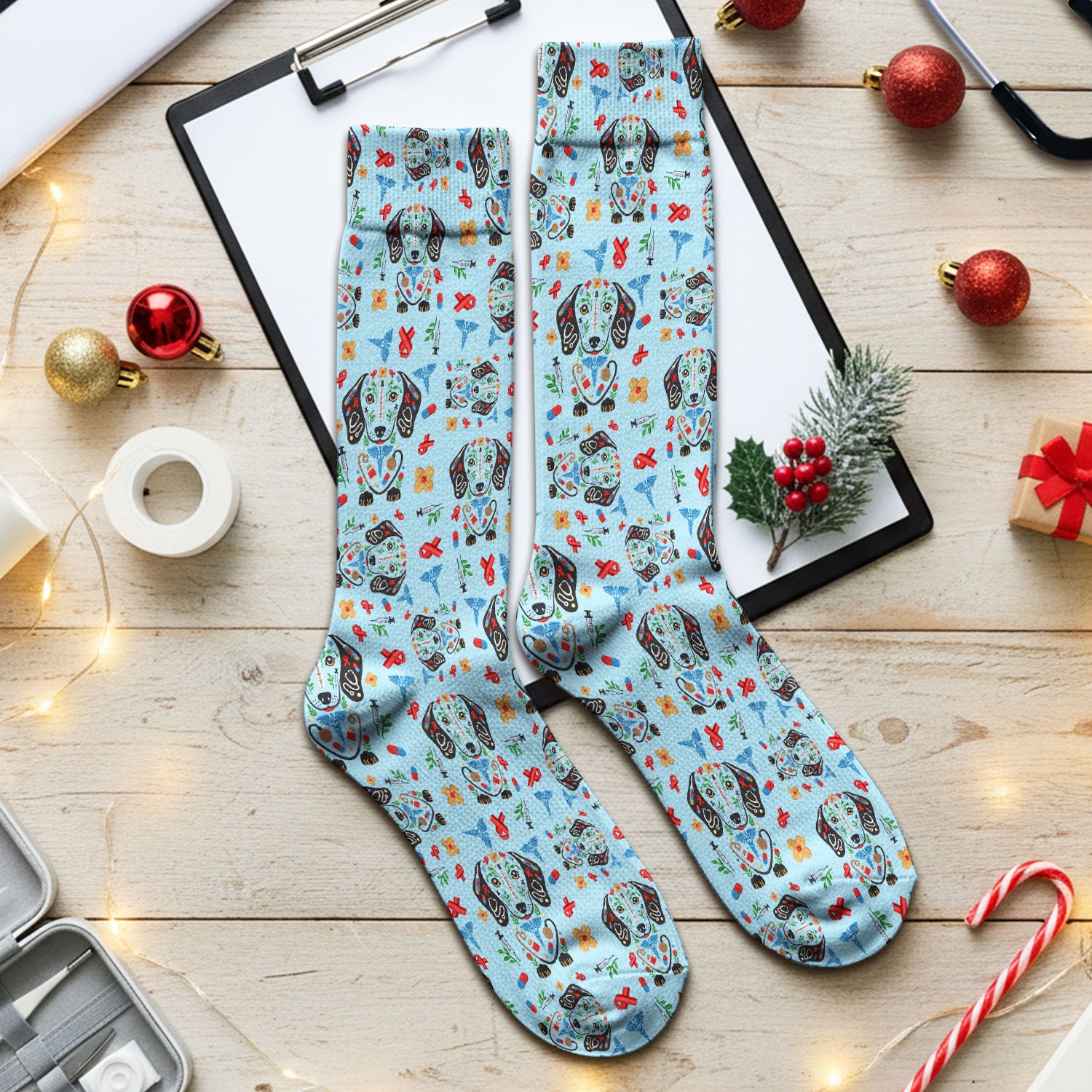 Dachshund Medical Icon Pattern Socks, Socks for Nurse Doctor