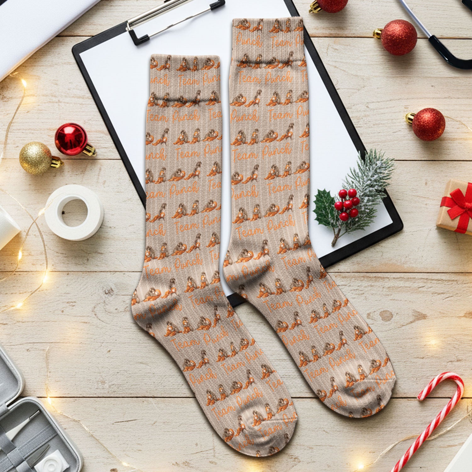 Funny Monkey Team Punch Pattern Print Socks, Adult Socks for Men and Women