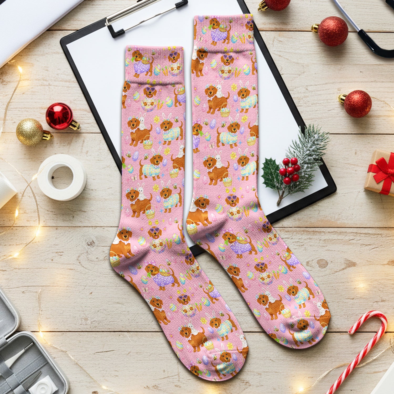 Cute Easter Dachshund Dog Pattern Socks, Adult Socks for Men and Women