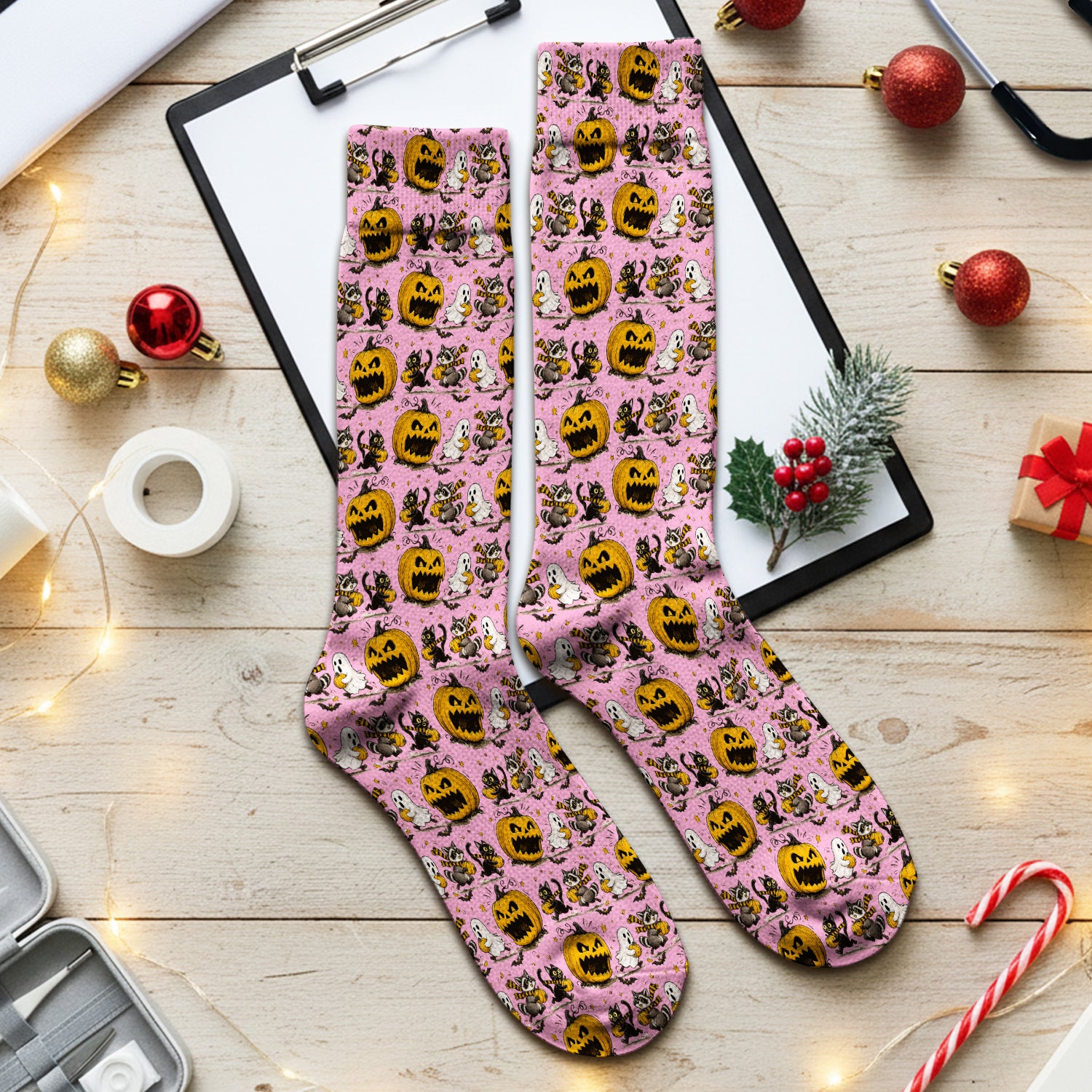 Spooky Halloween Woodland Critters Pattern Socks, Adult Socks for Men and Women
