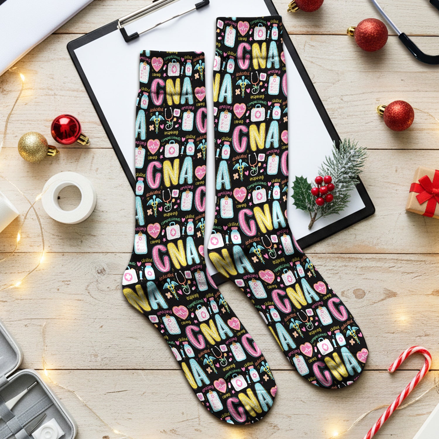 CNA Nurse Appreciation Pattern Socks, Breathable Fabrics Medical Uniform