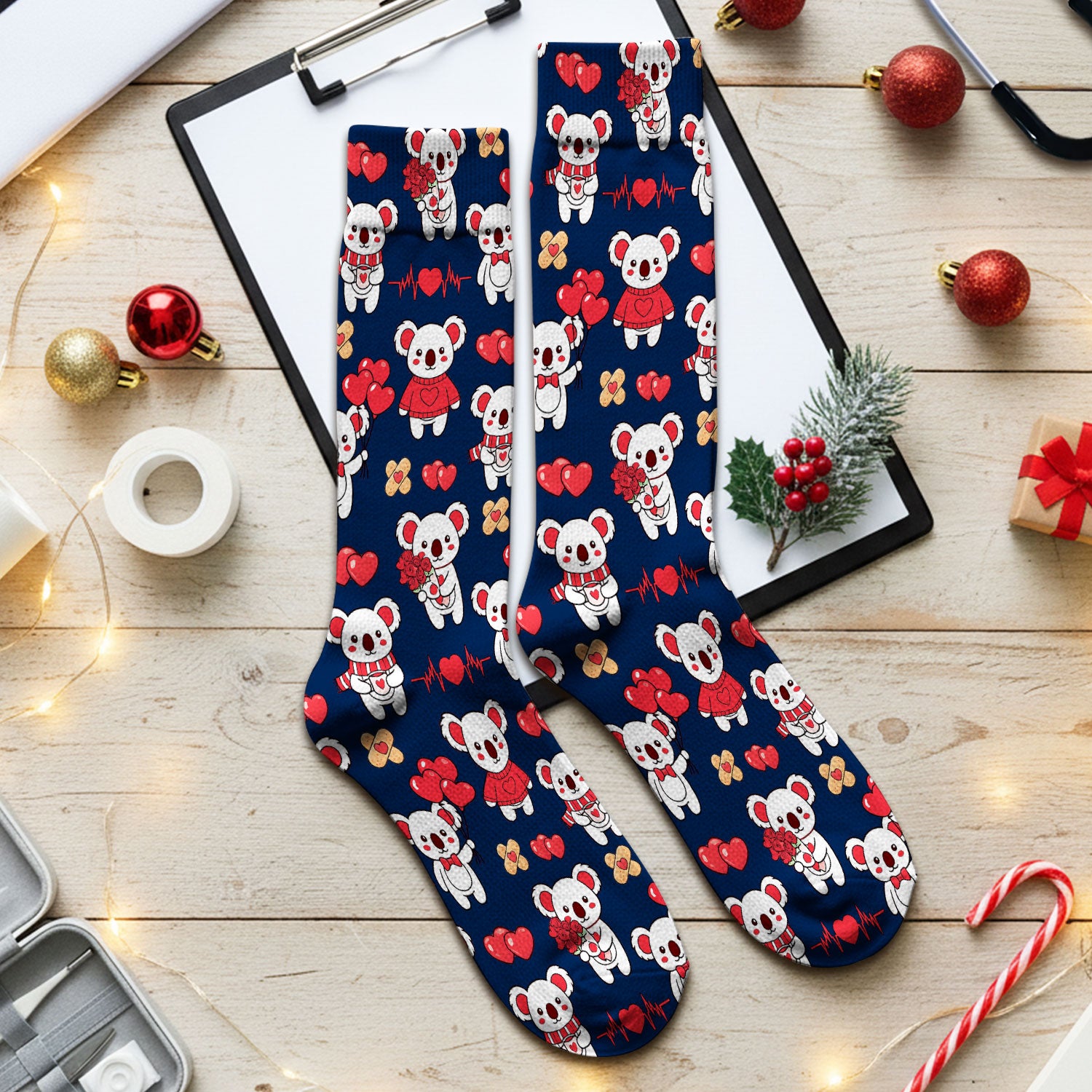 Sweet Koala Valentine Medical Design Socks, Breathable Fabrics Uniform